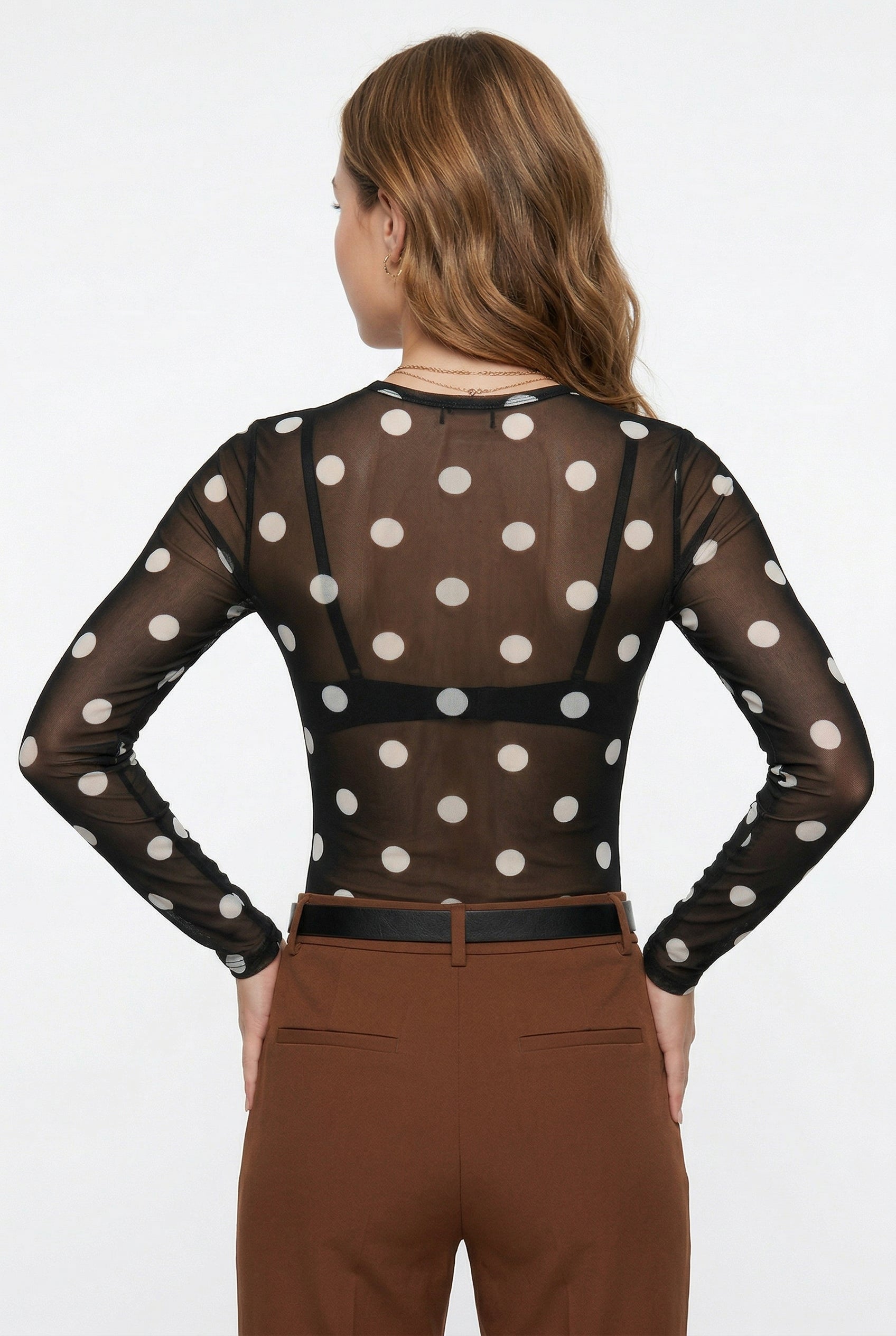 Black Sheer Polka Dot Mesh Top