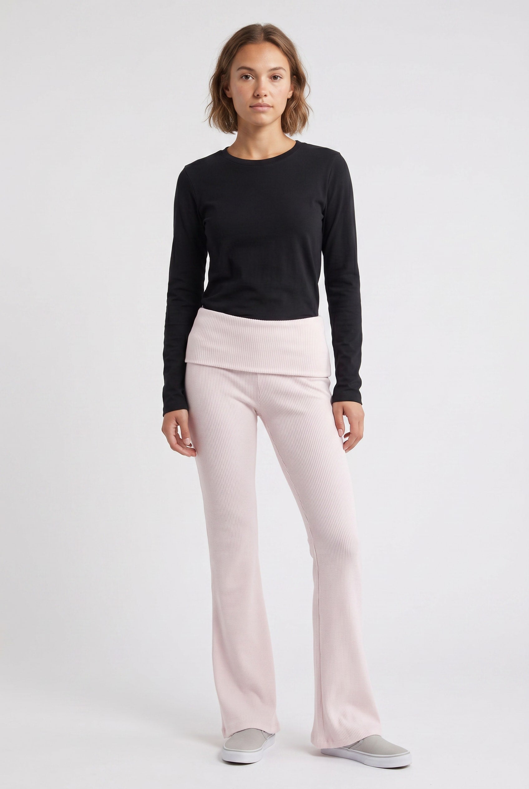 Blush Pink Ribbed Flared Sweatpants