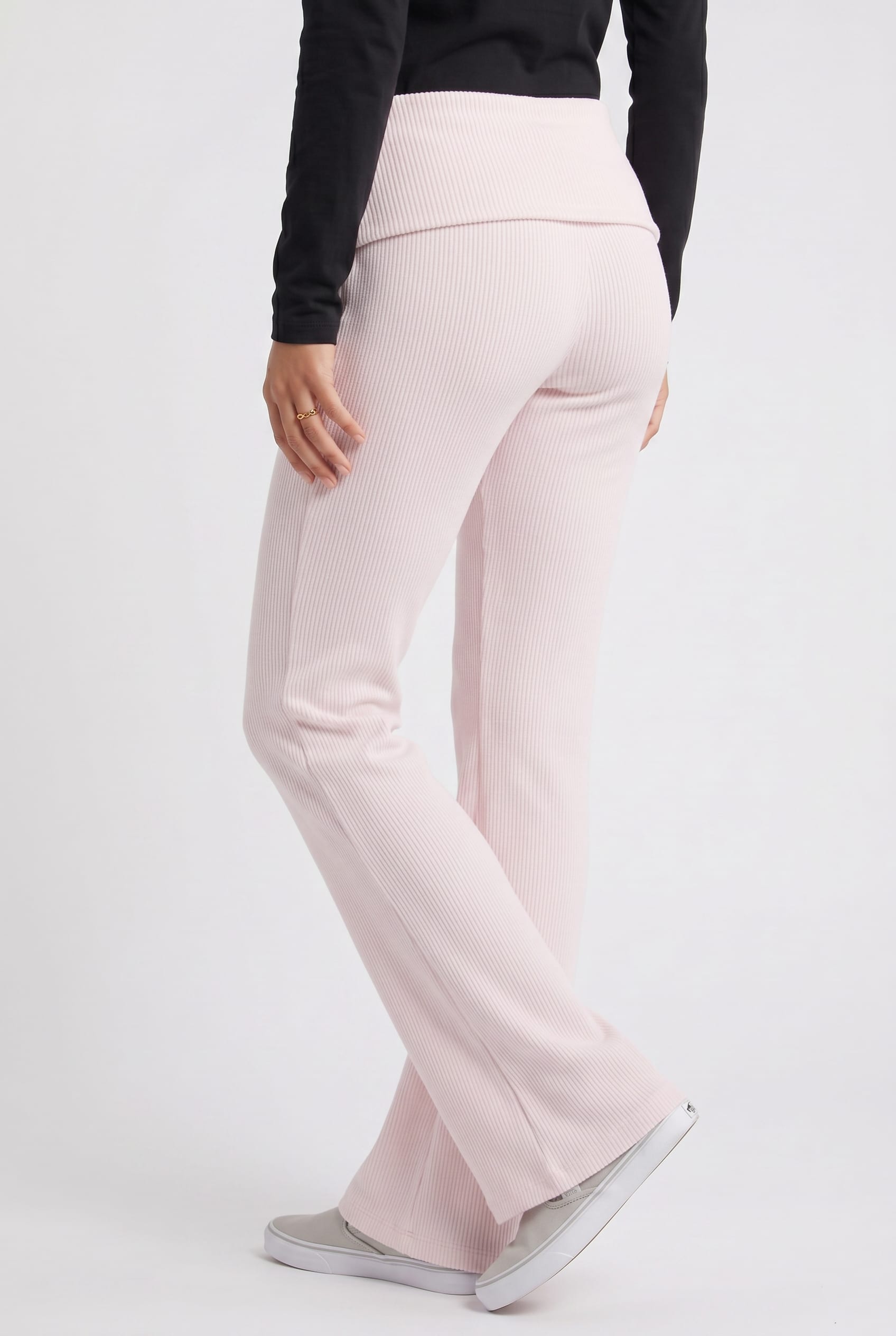 Blush Pink Ribbed Flared Sweatpants