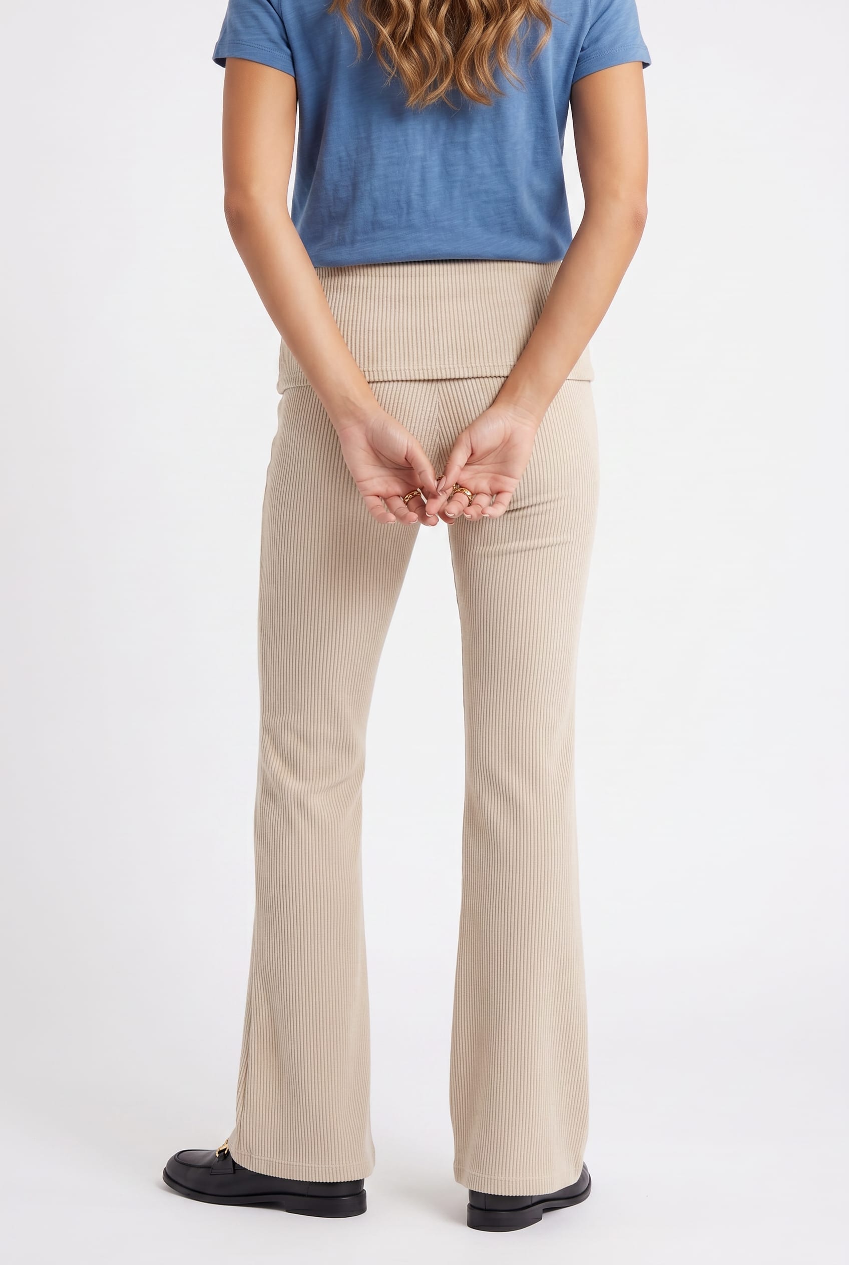 Beige Ribbed Wide-Leg Lounge Pants