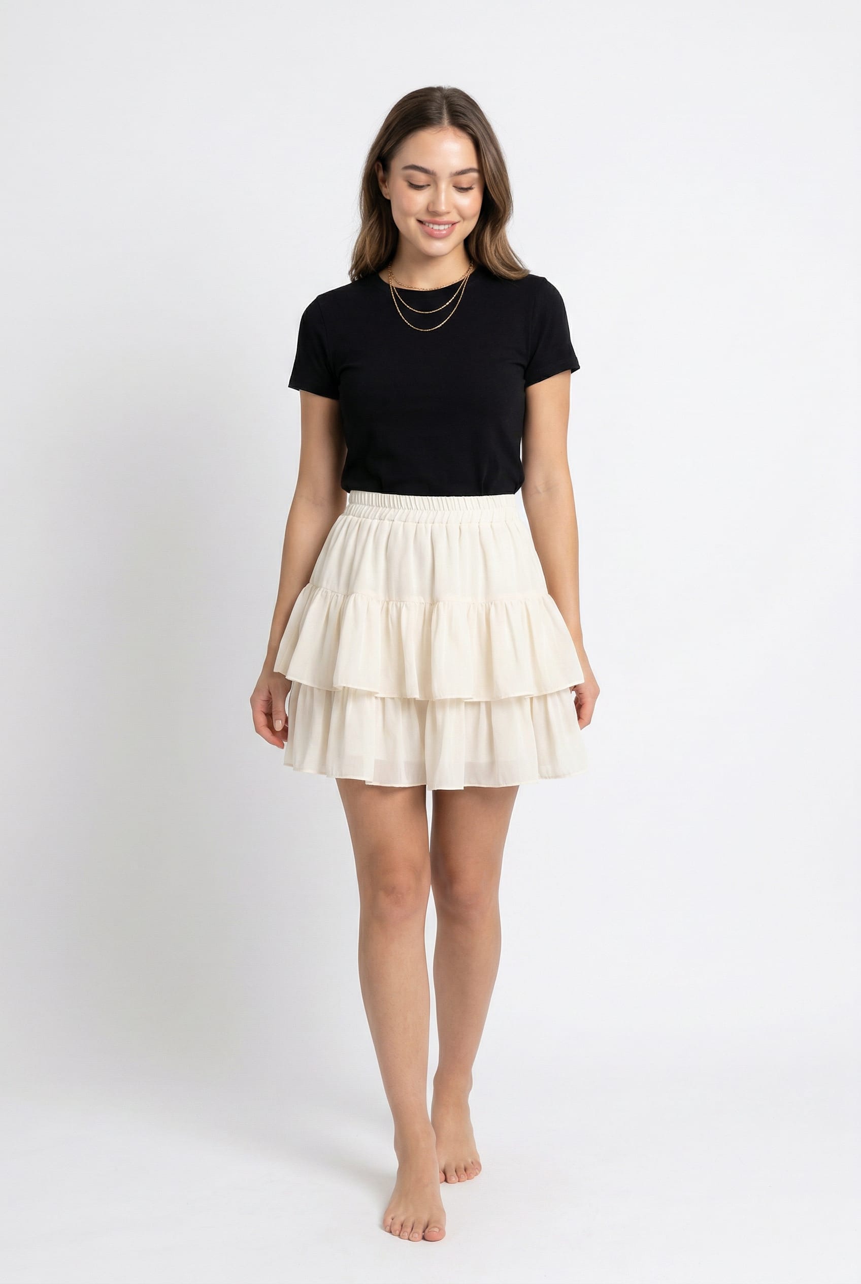 Cream Tiered Ruffle Mini Skirt