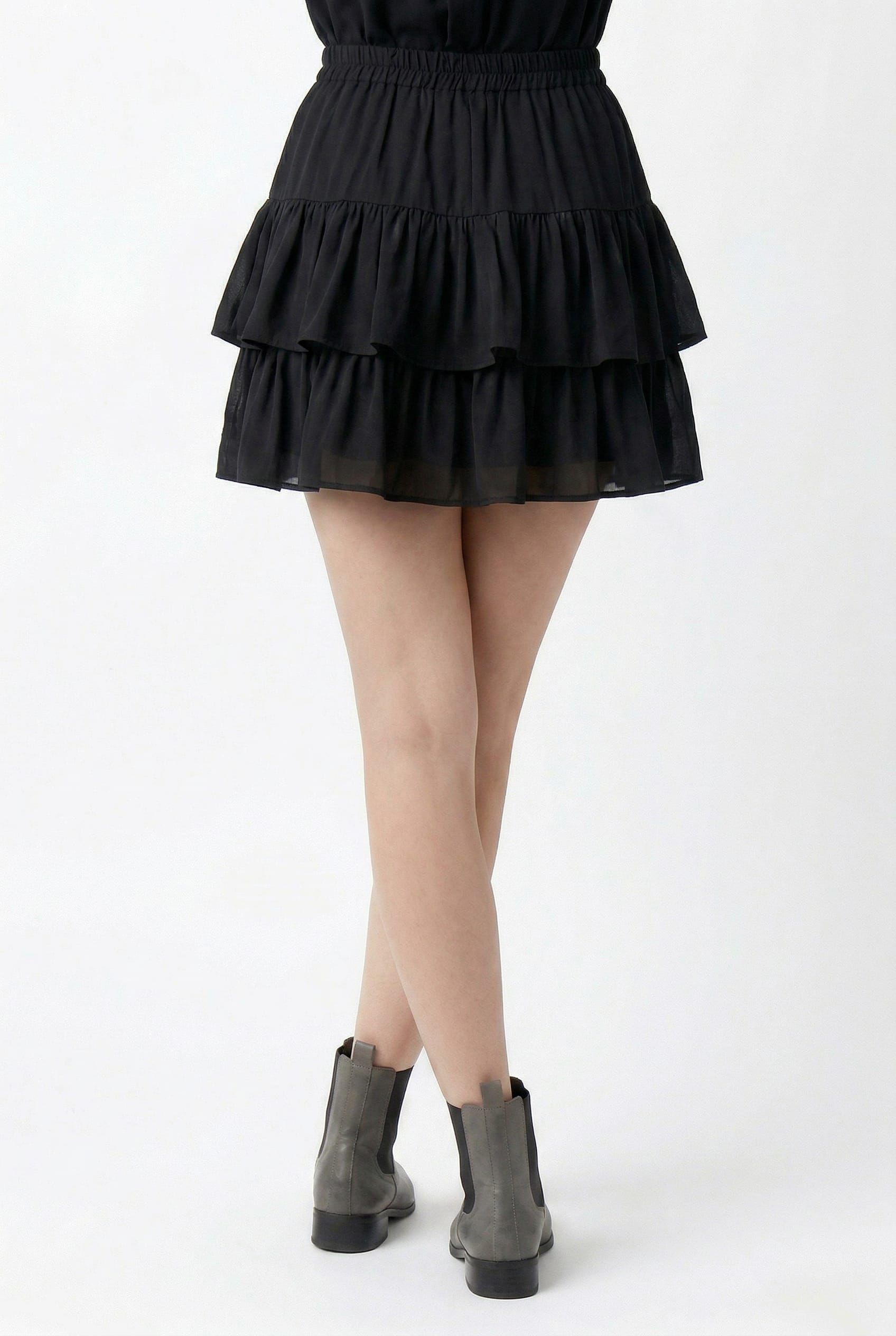 Black Tiered Ruffle Mini Skirt