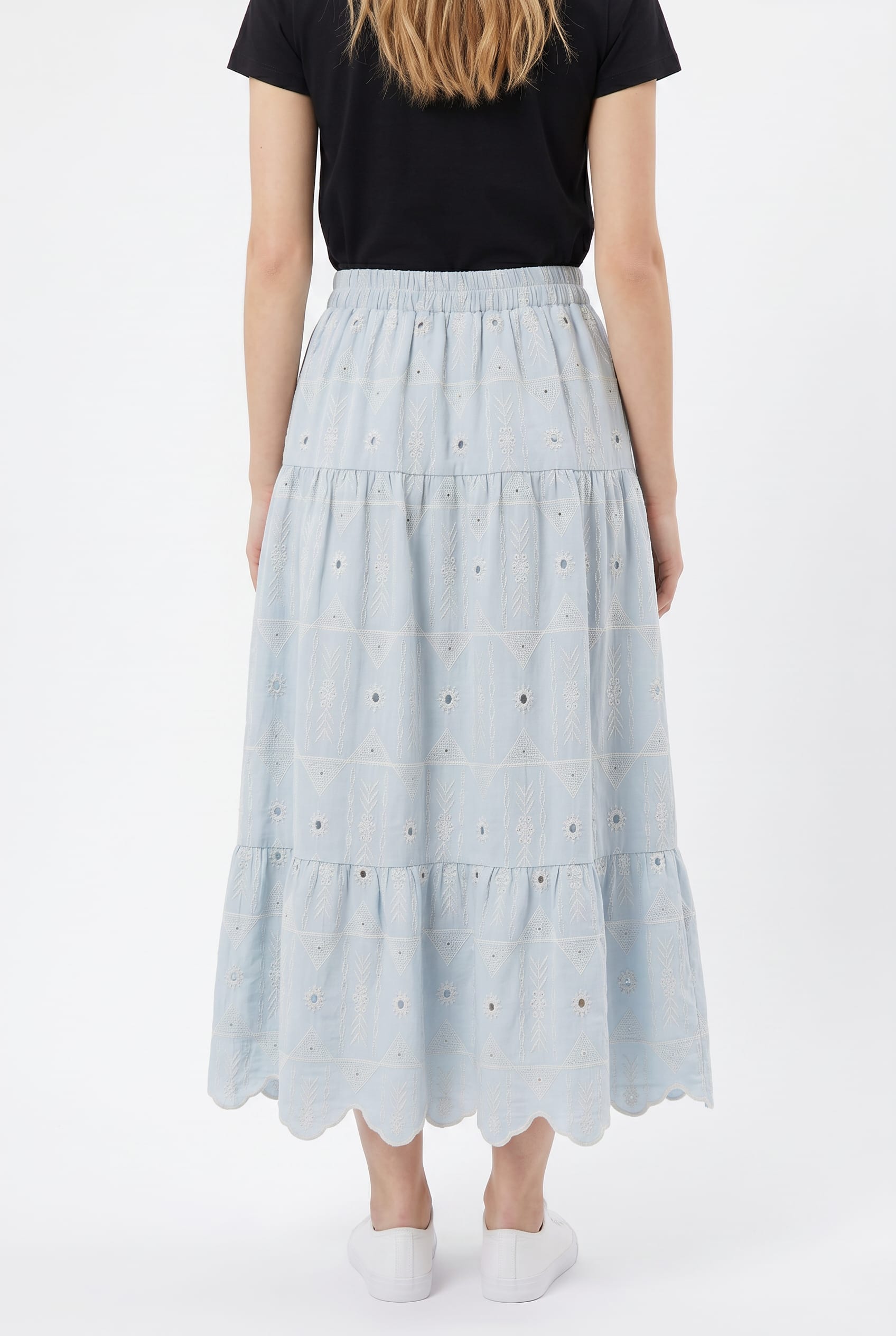 Powder Blue Embroidered Eyelet Maxi Skirt