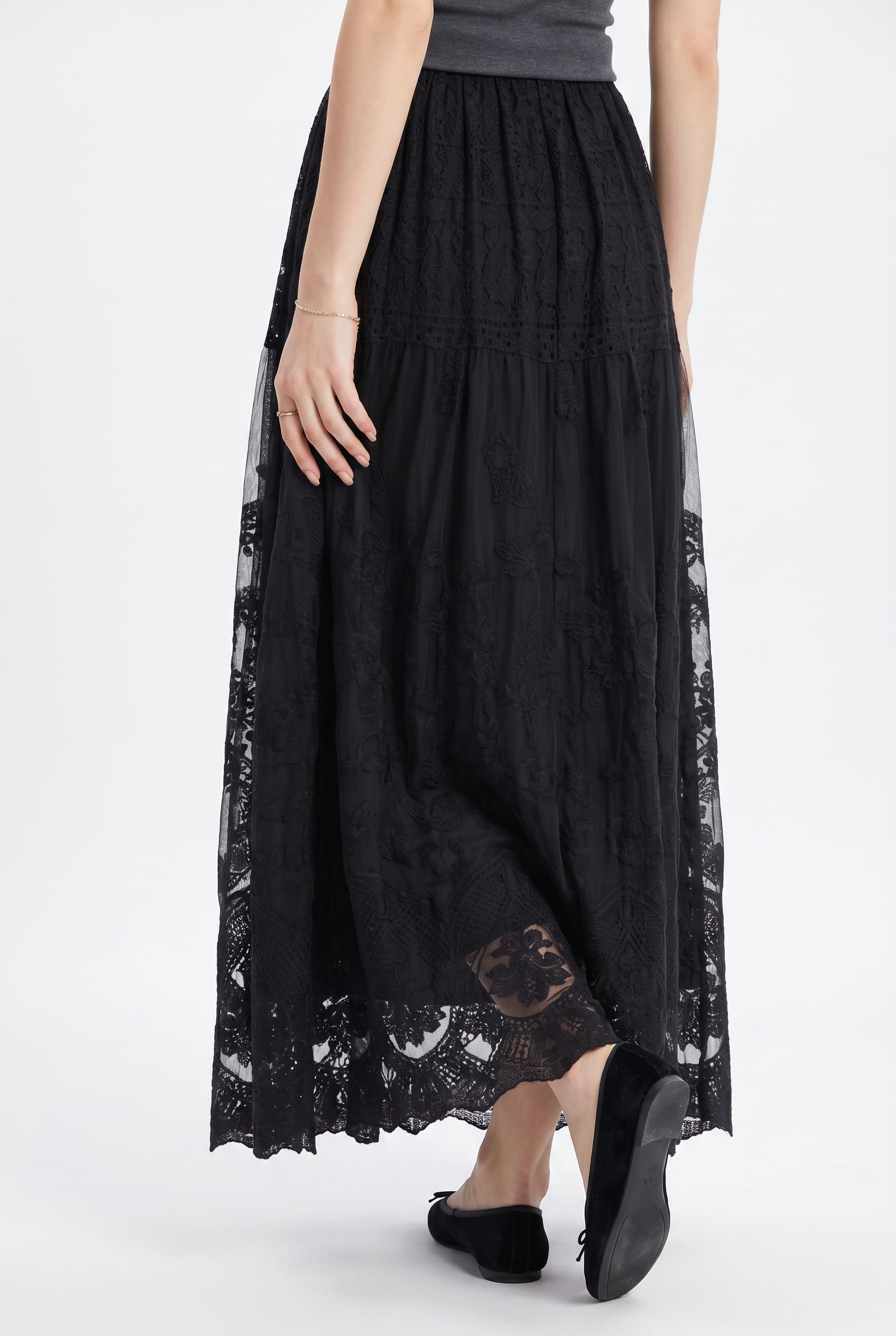 Black Lace Overlay Maxi Skirt