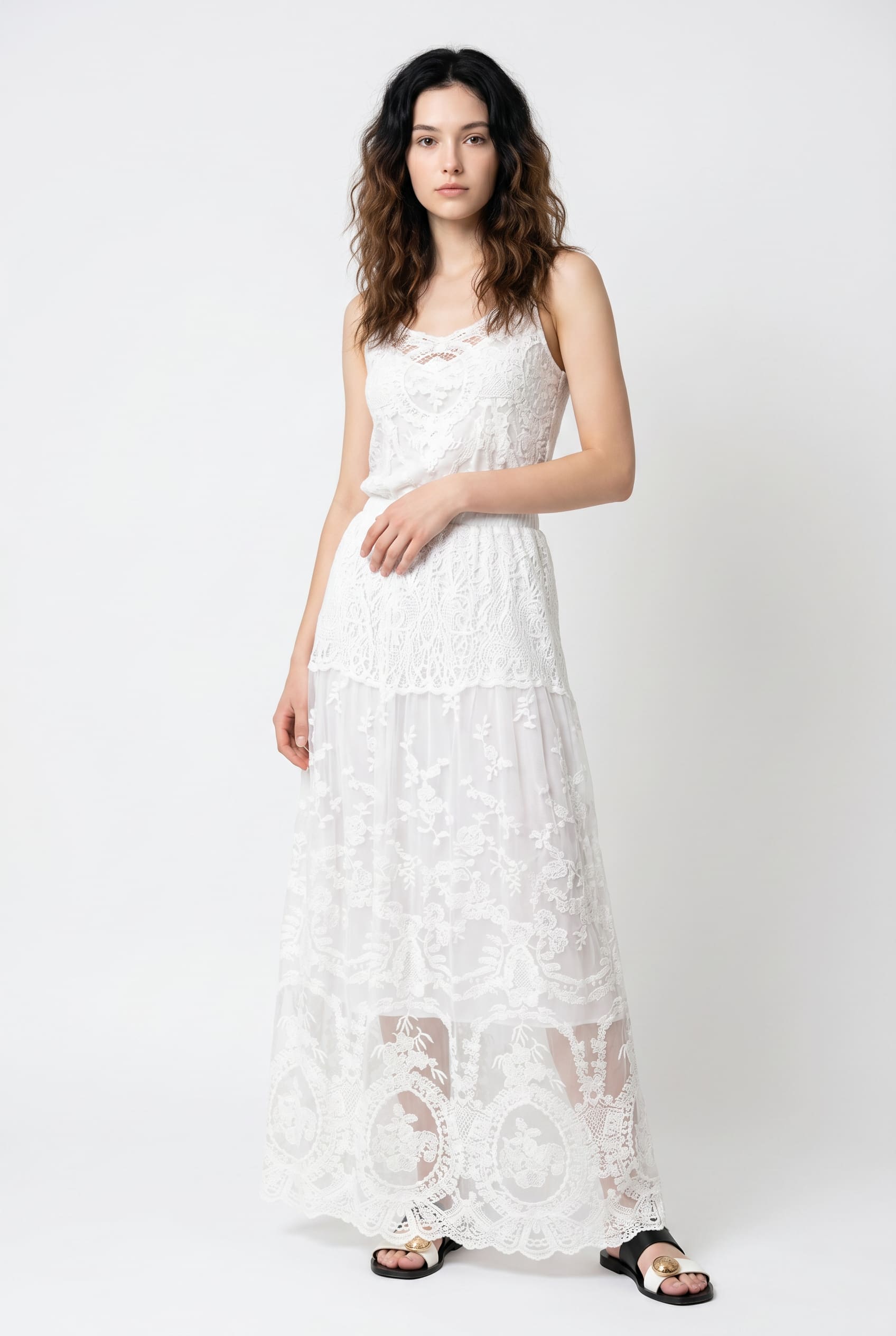 White Embroidered Lace Maxi Skirt