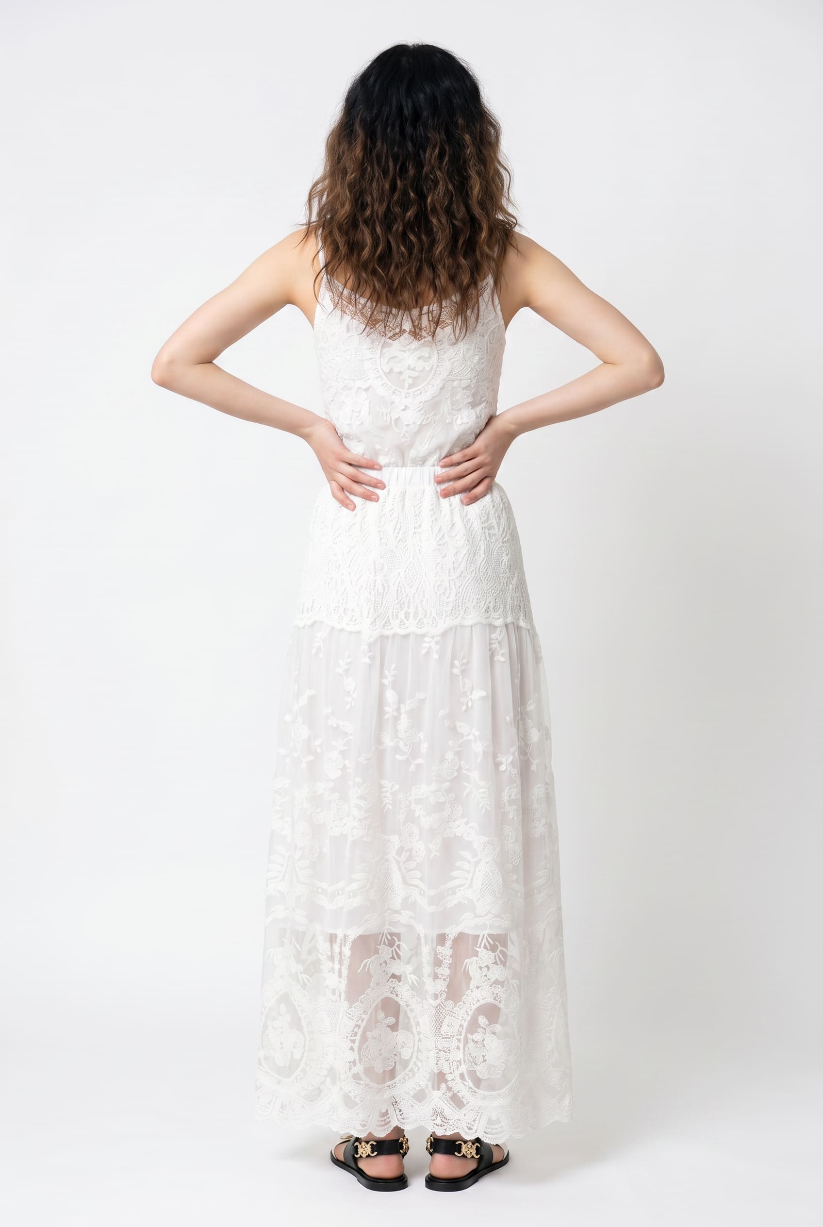 White Embroidered Lace Maxi Skirt