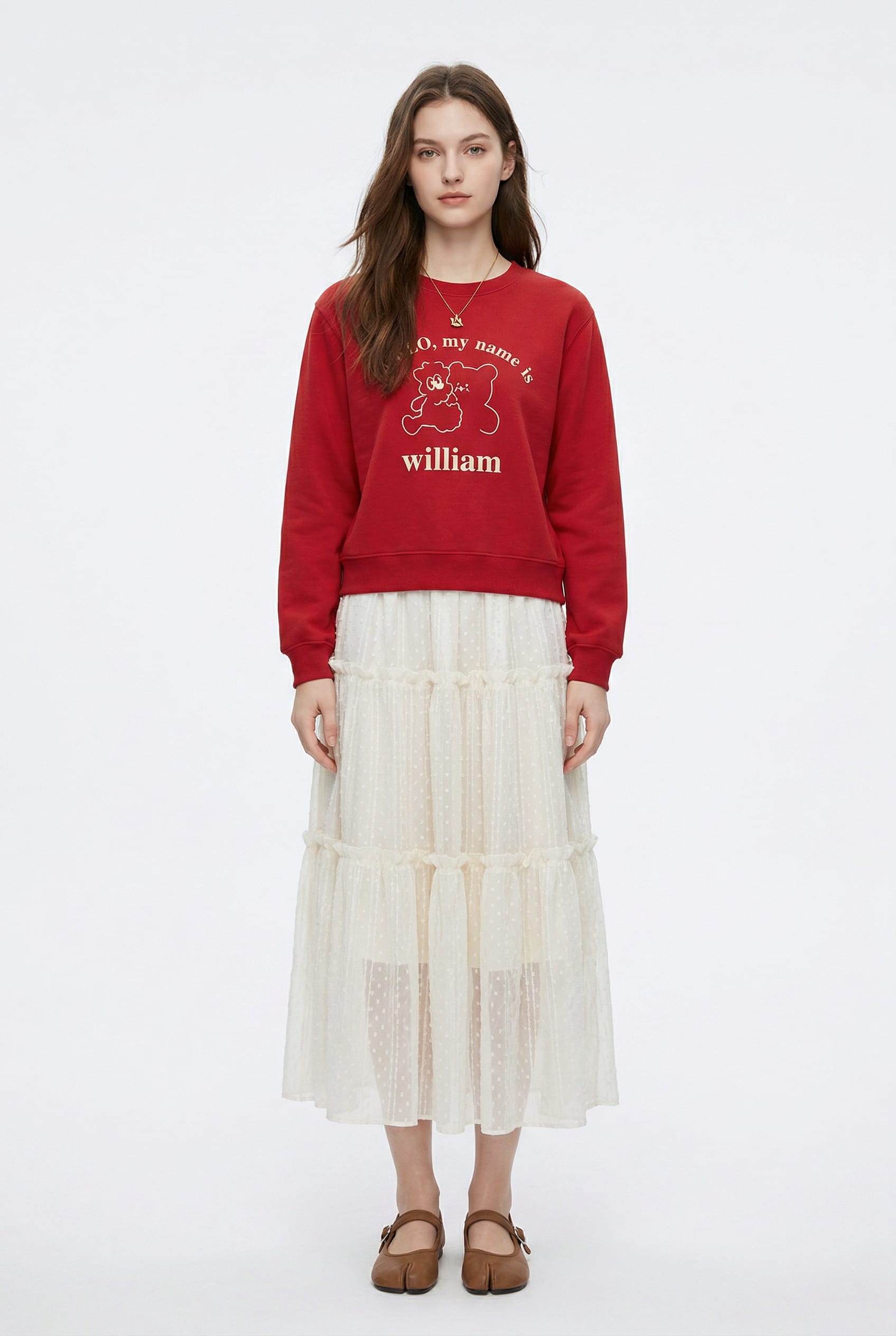 Ivory Tiered Lace Midi Skirt
