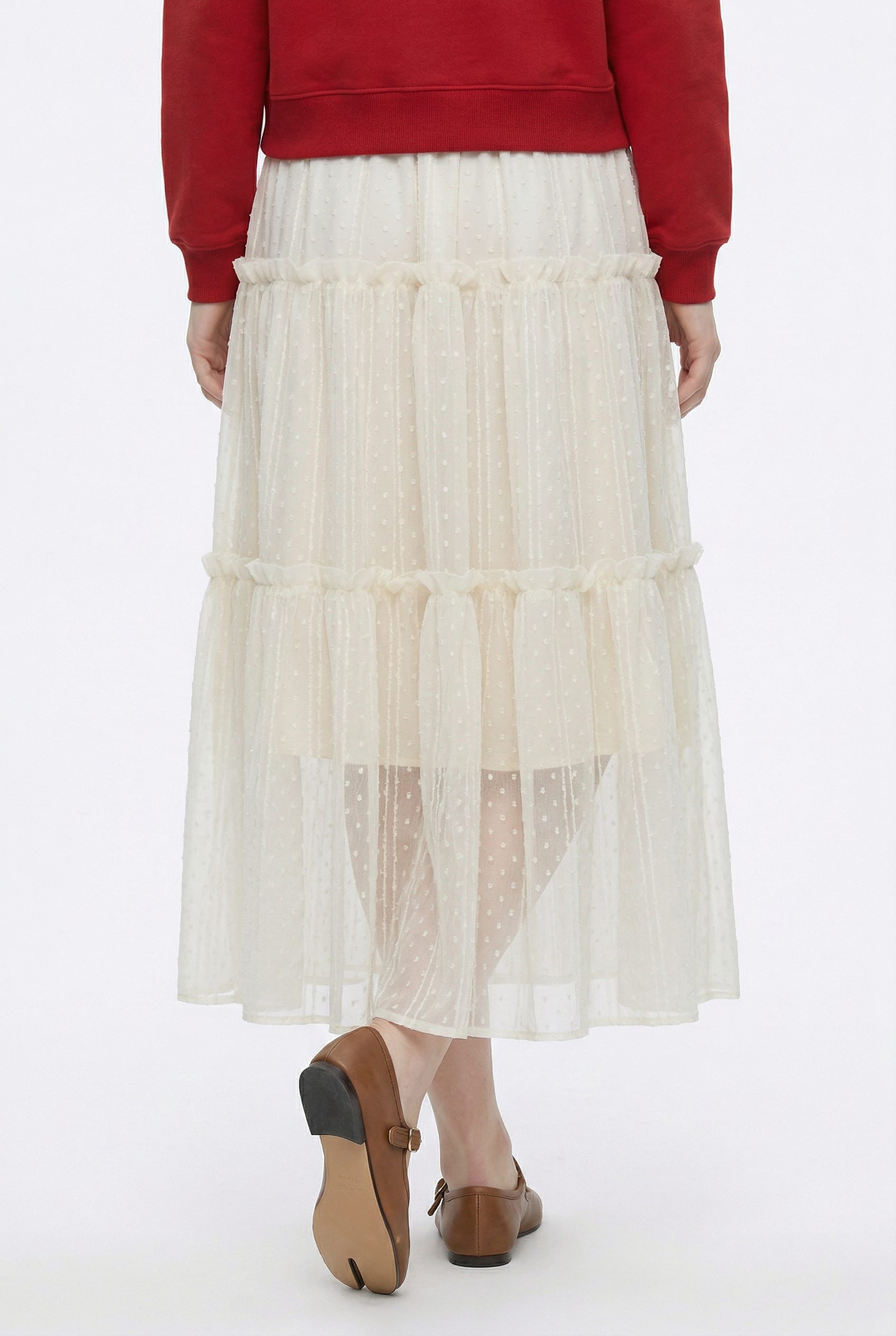 Ivory Tiered Lace Midi Skirt