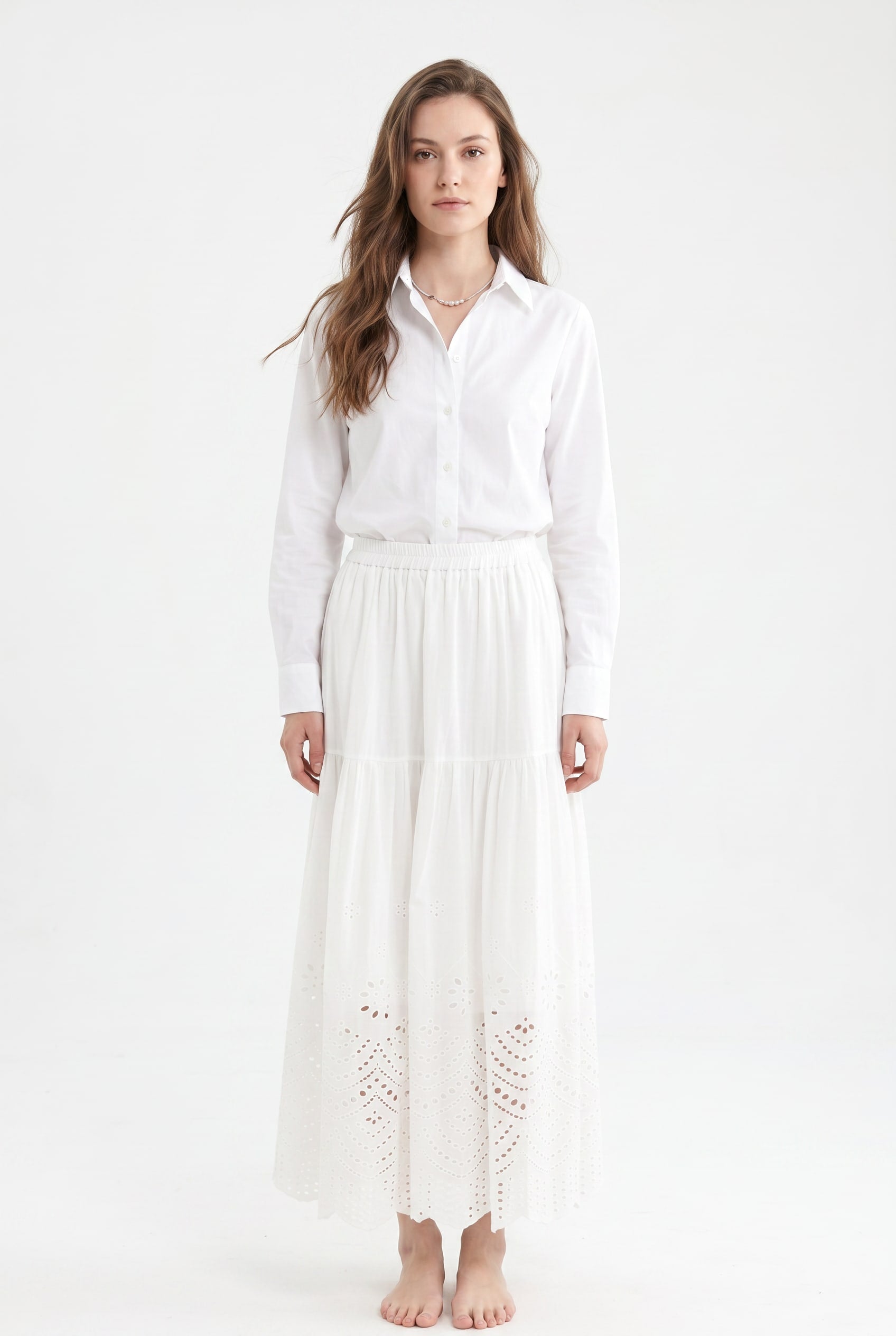 White Broderie Anglaise Maxi Skirt