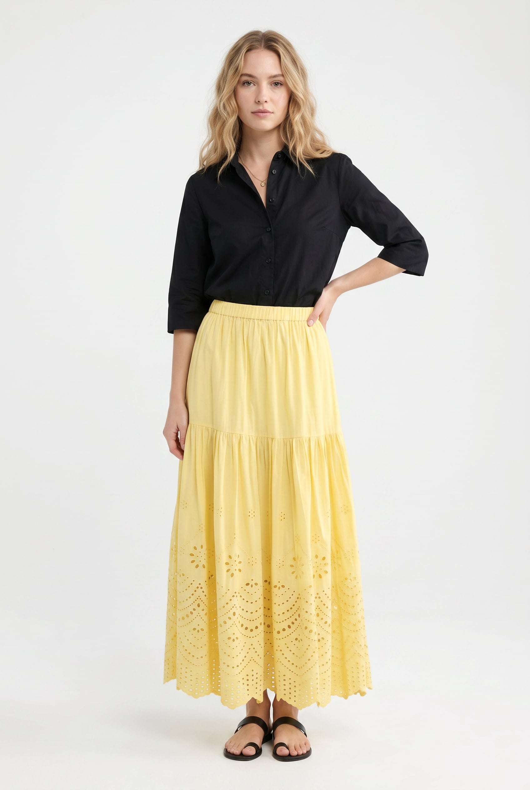 Lemon Yellow Broderie Anglaise Maxi Skirt