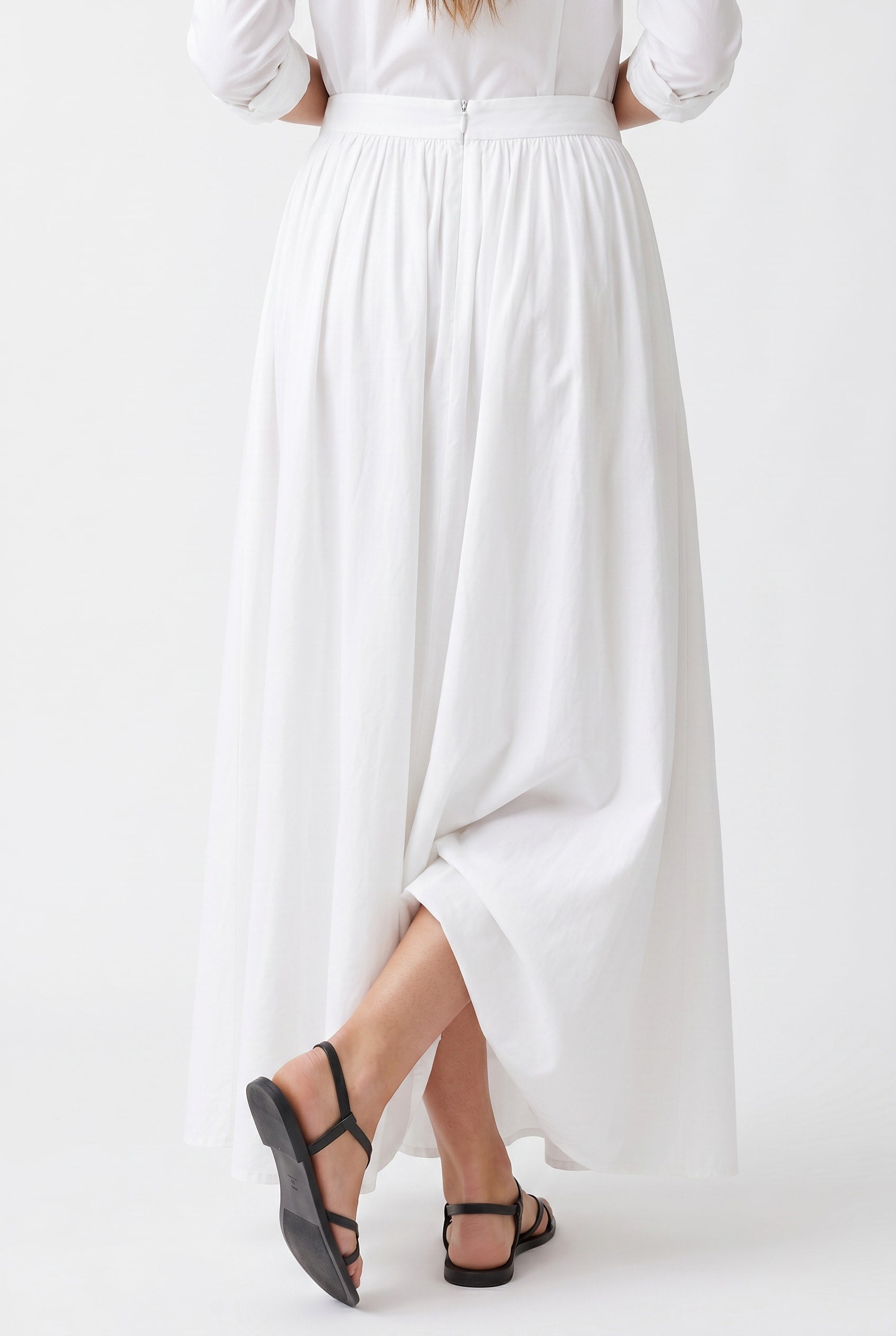 White Gathered Waist Maxi Skirt