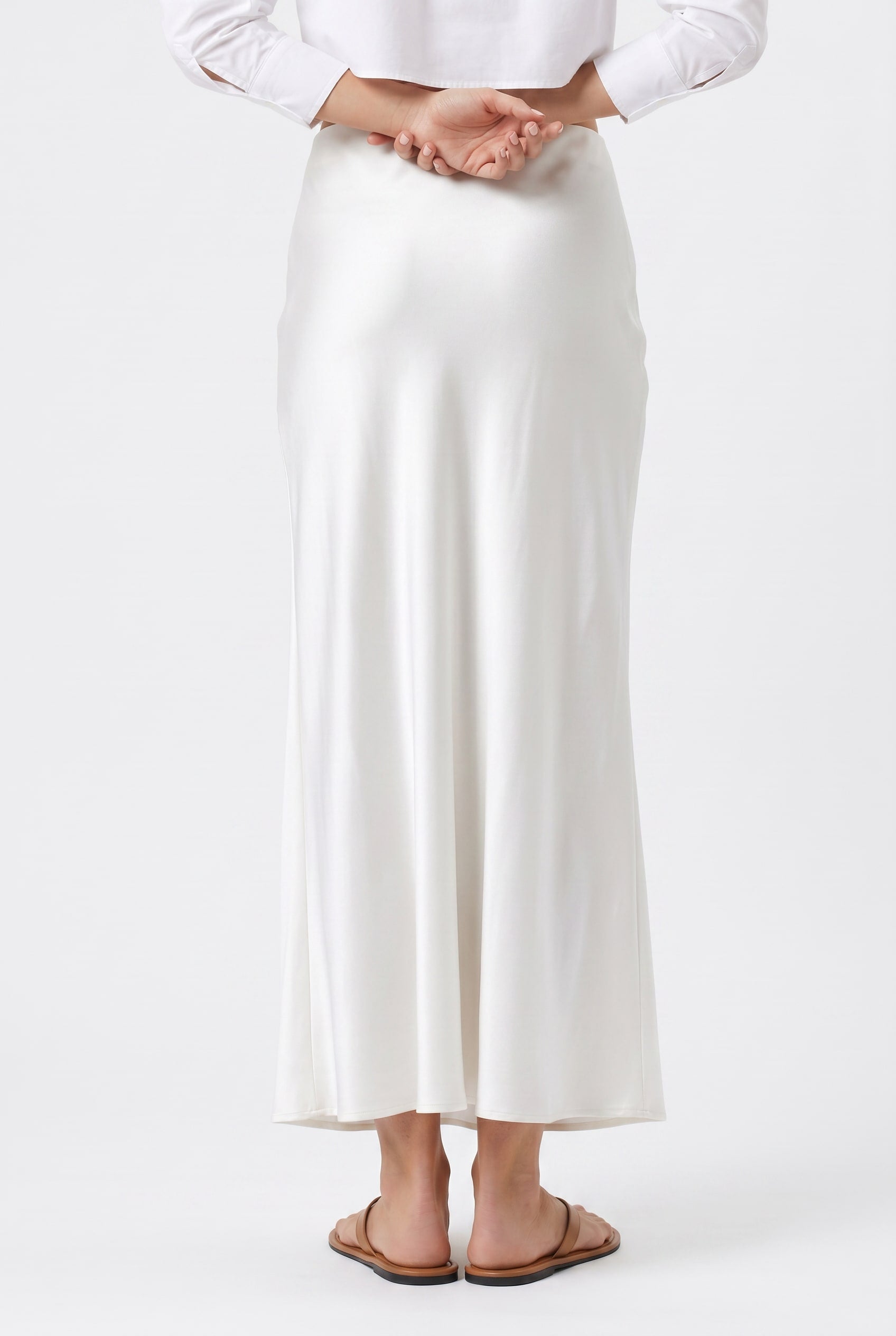 White Satin Bias-Cut Maxi Skirt