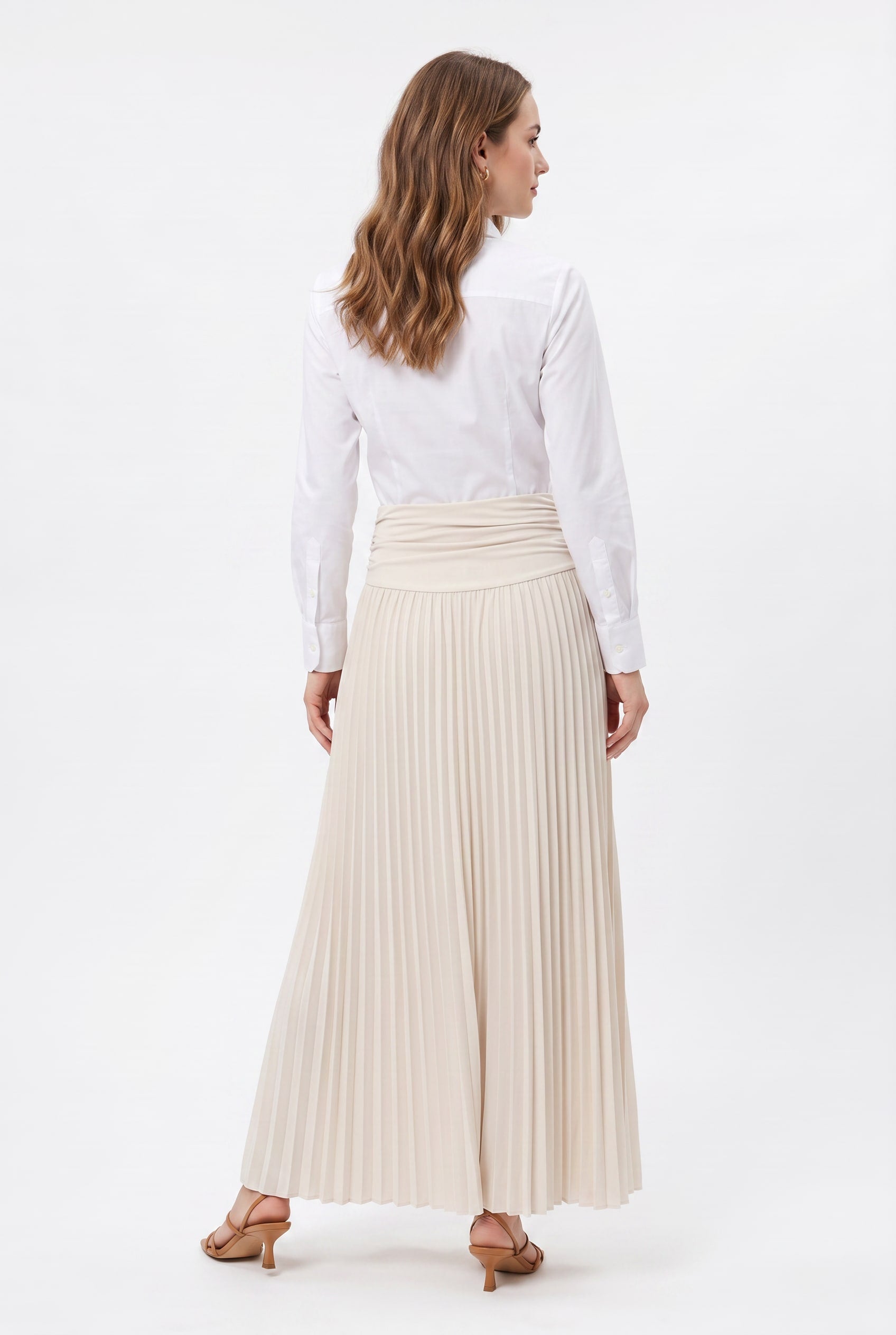 Cream Pleated Maxi Skirt