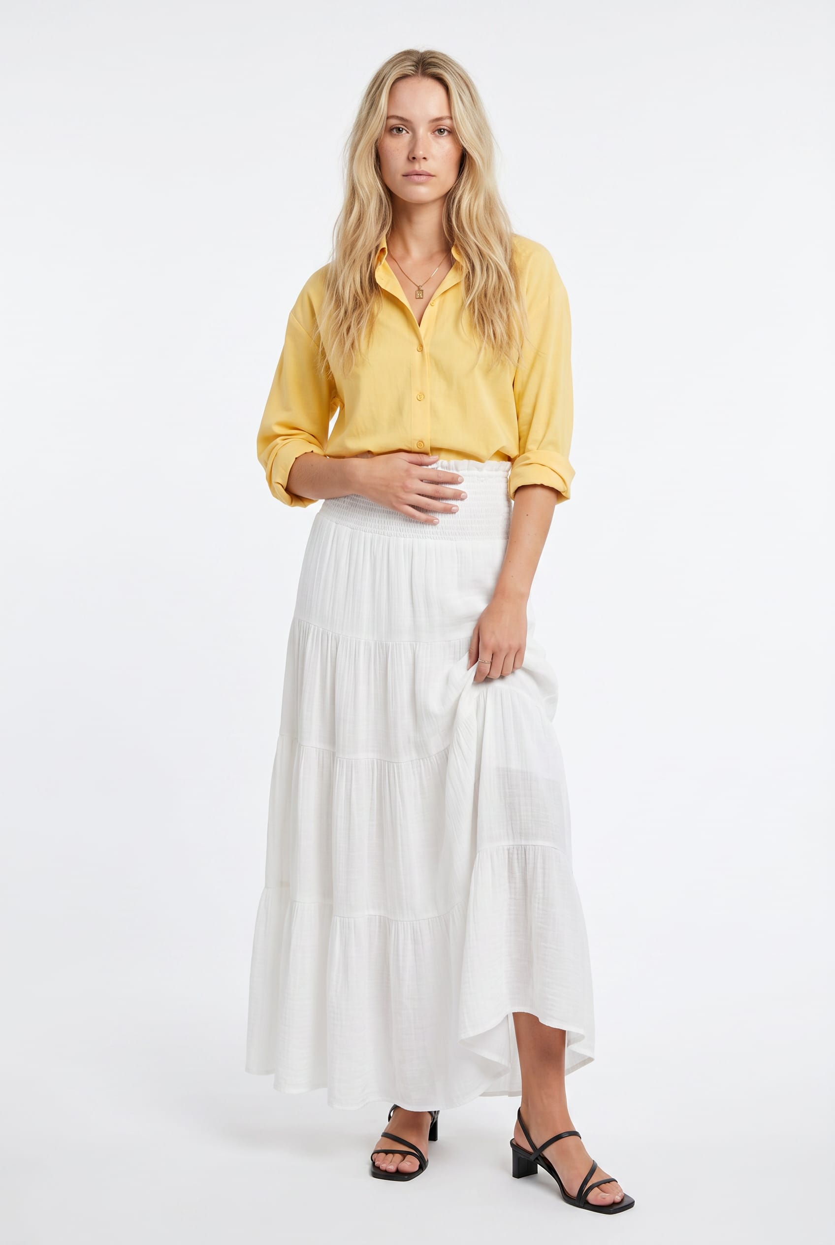 White Tiered Cotton Maxi Skirt