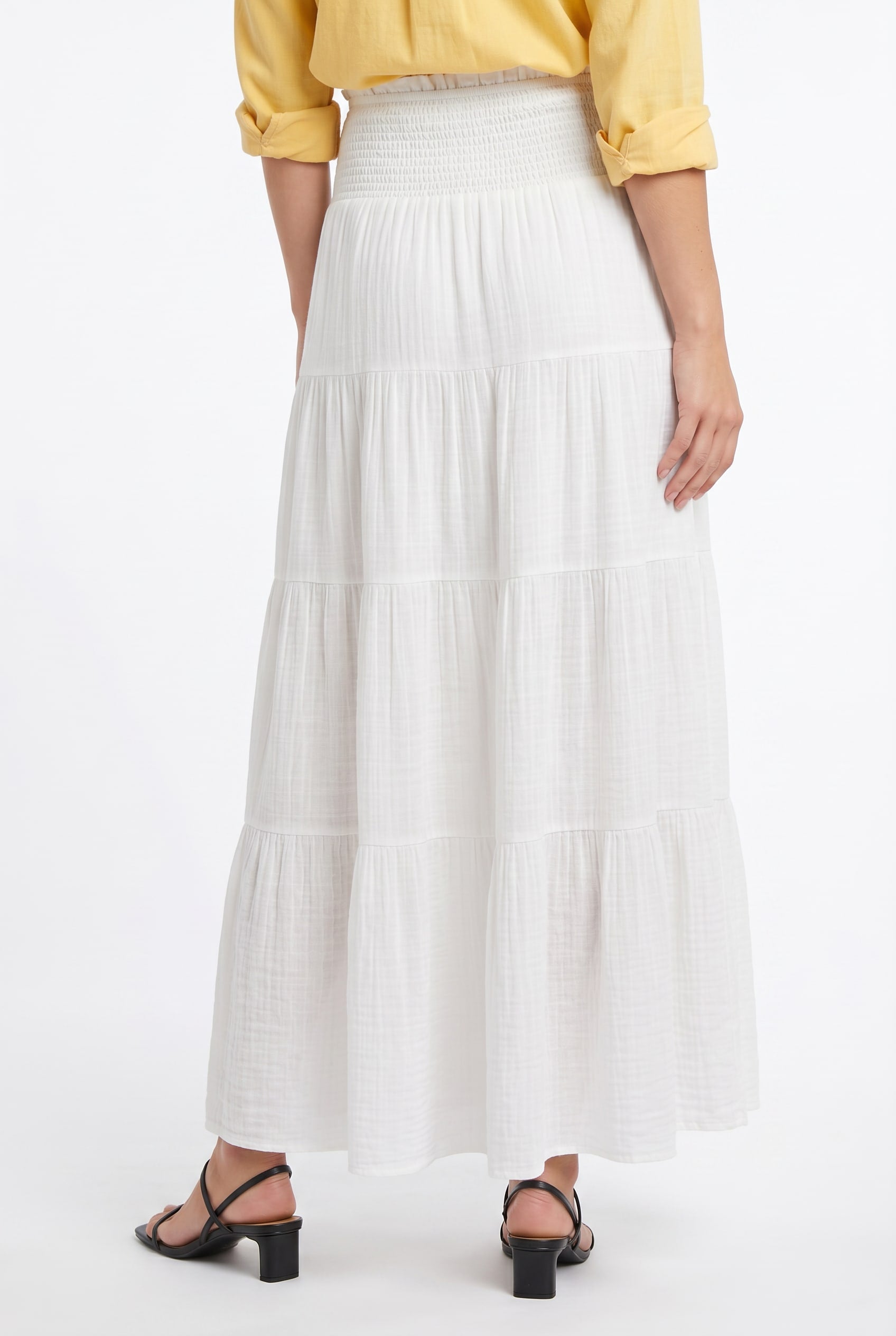 White Tiered Cotton Maxi Skirt