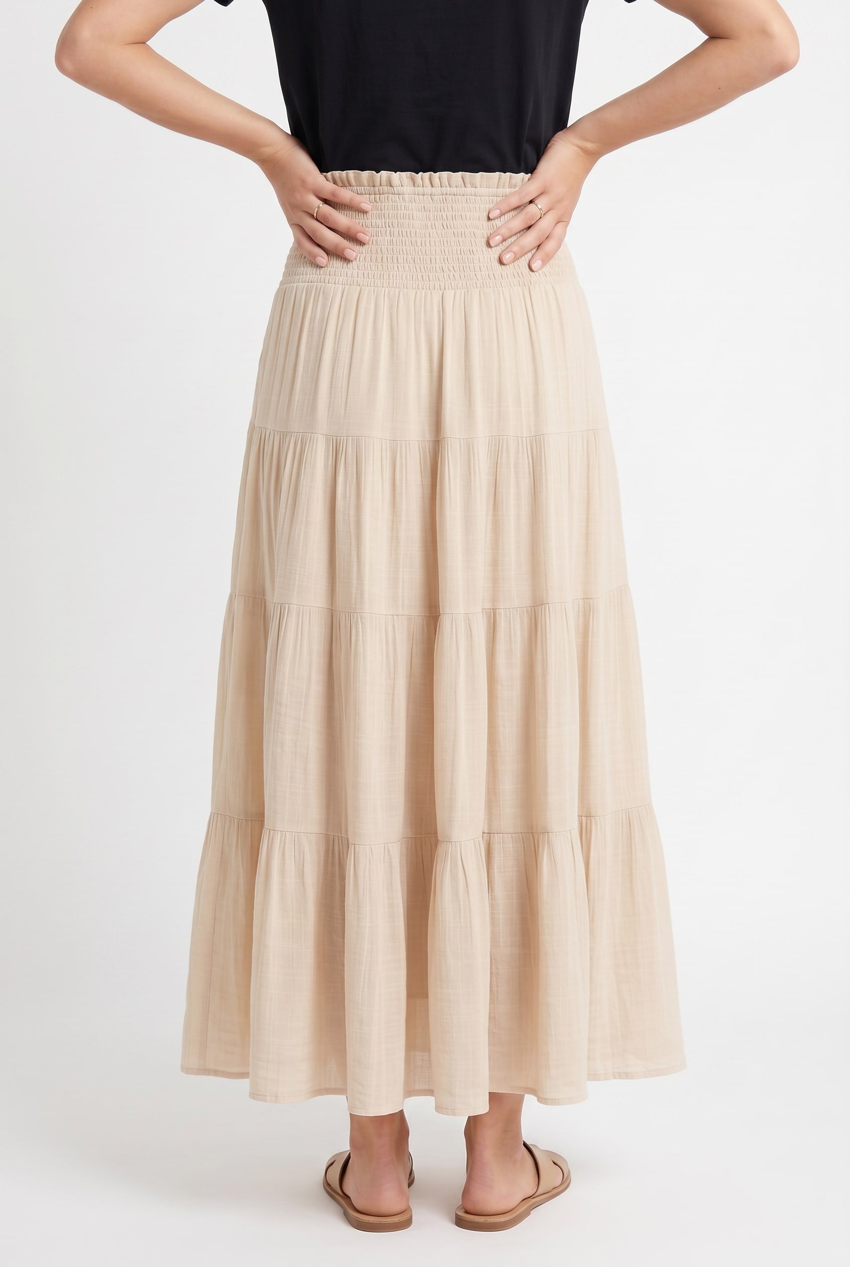 Cream Tiered Smocked Maxi Skirt