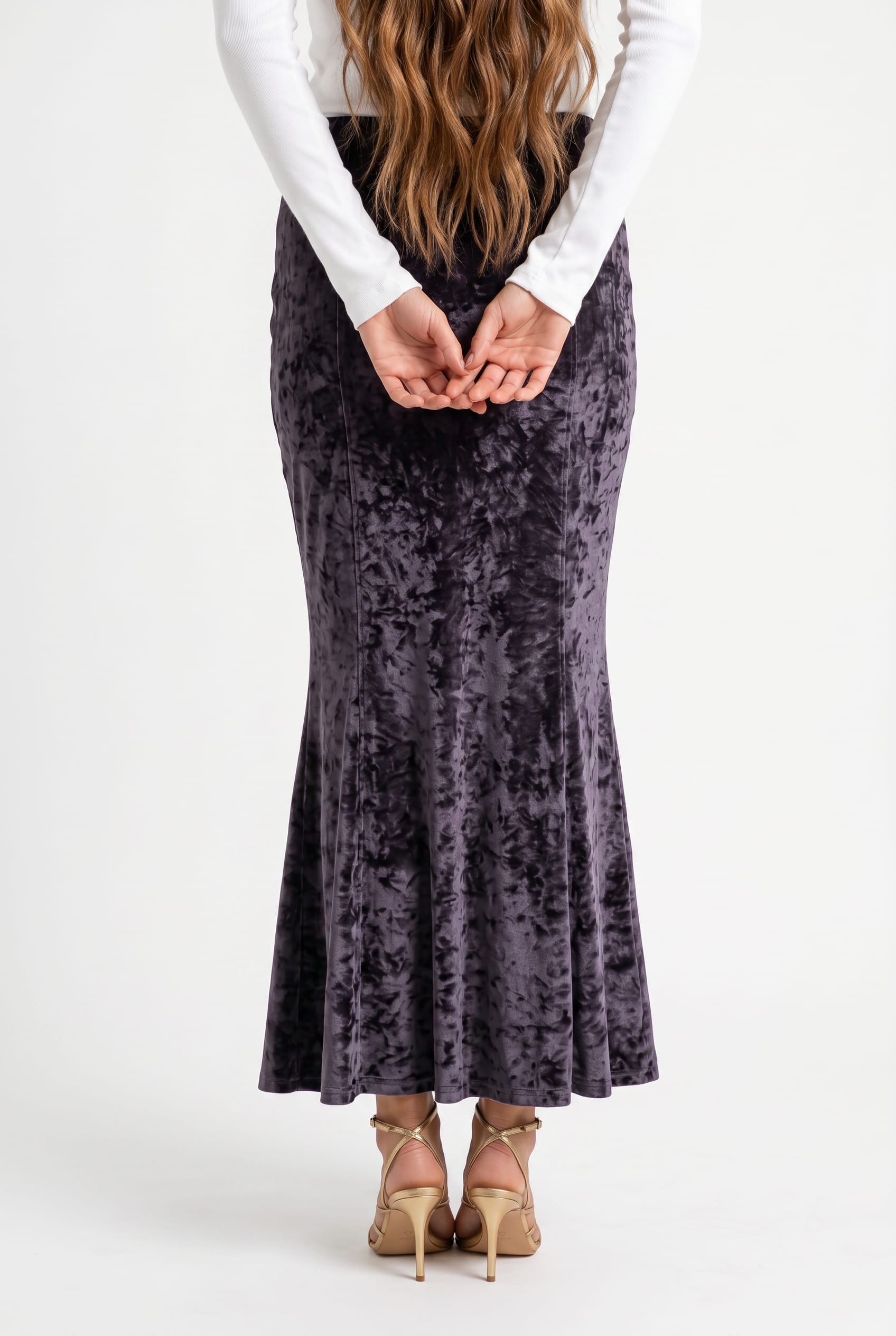 Charcoal Crushed Velvet Mermaid Maxi Skirt