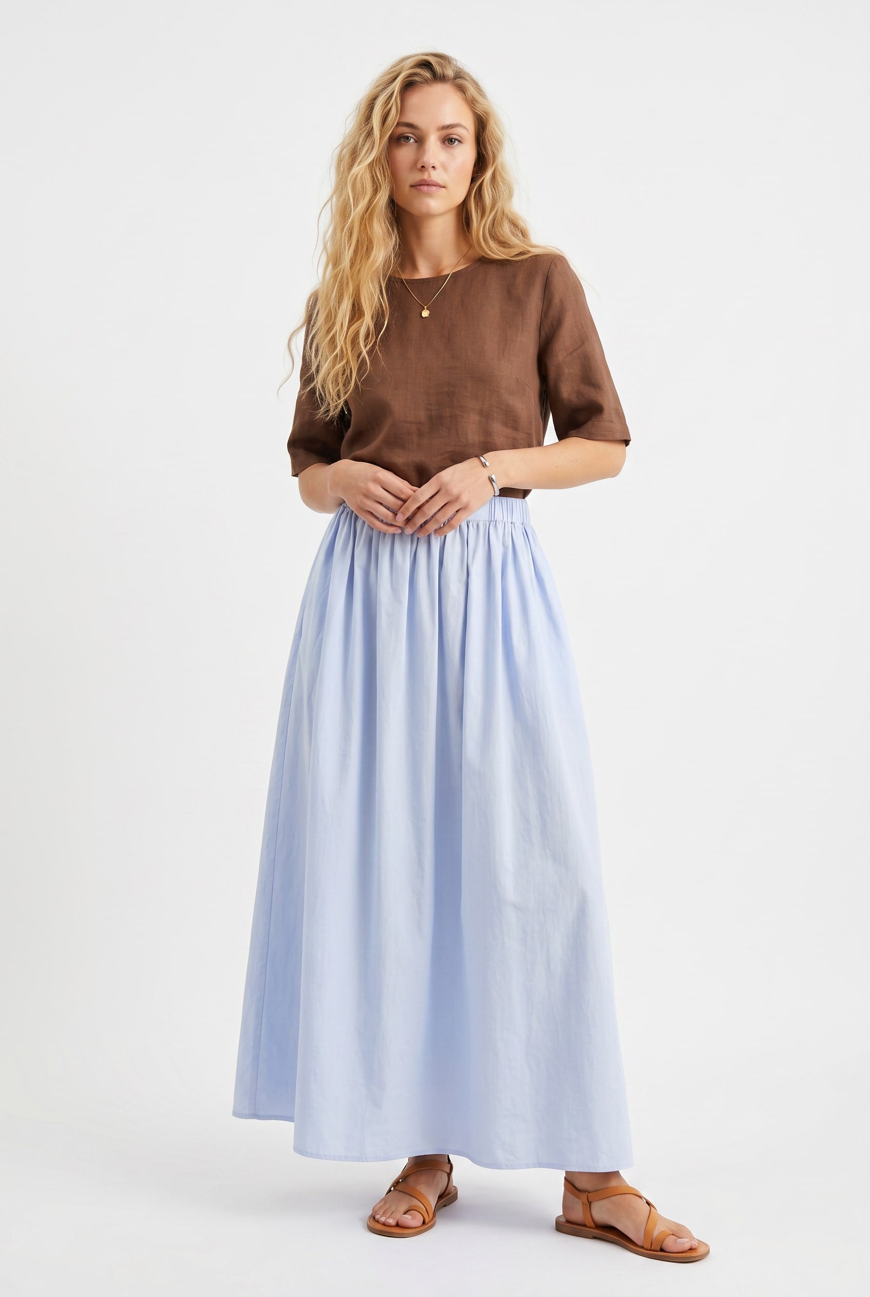 Sky Blue Linen Maxi Skirt