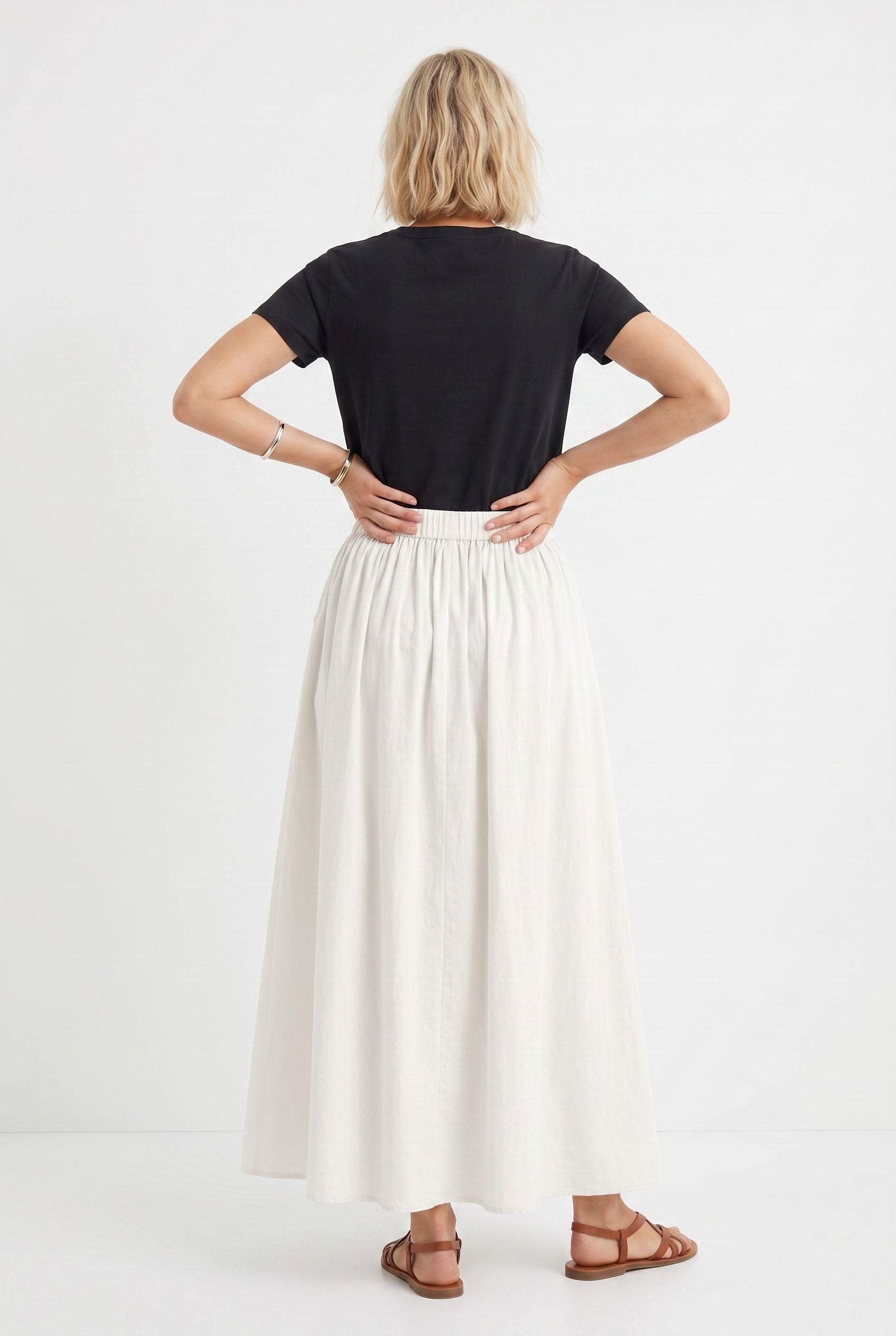 Ivory Linen Gathered Maxi Skirt