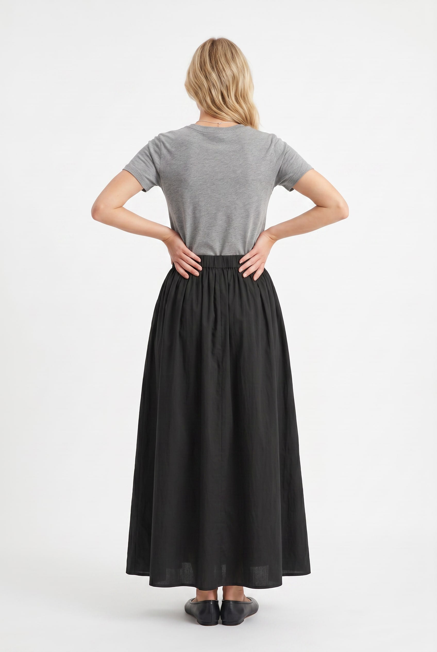 Black Gathered Waist Maxi Skirt