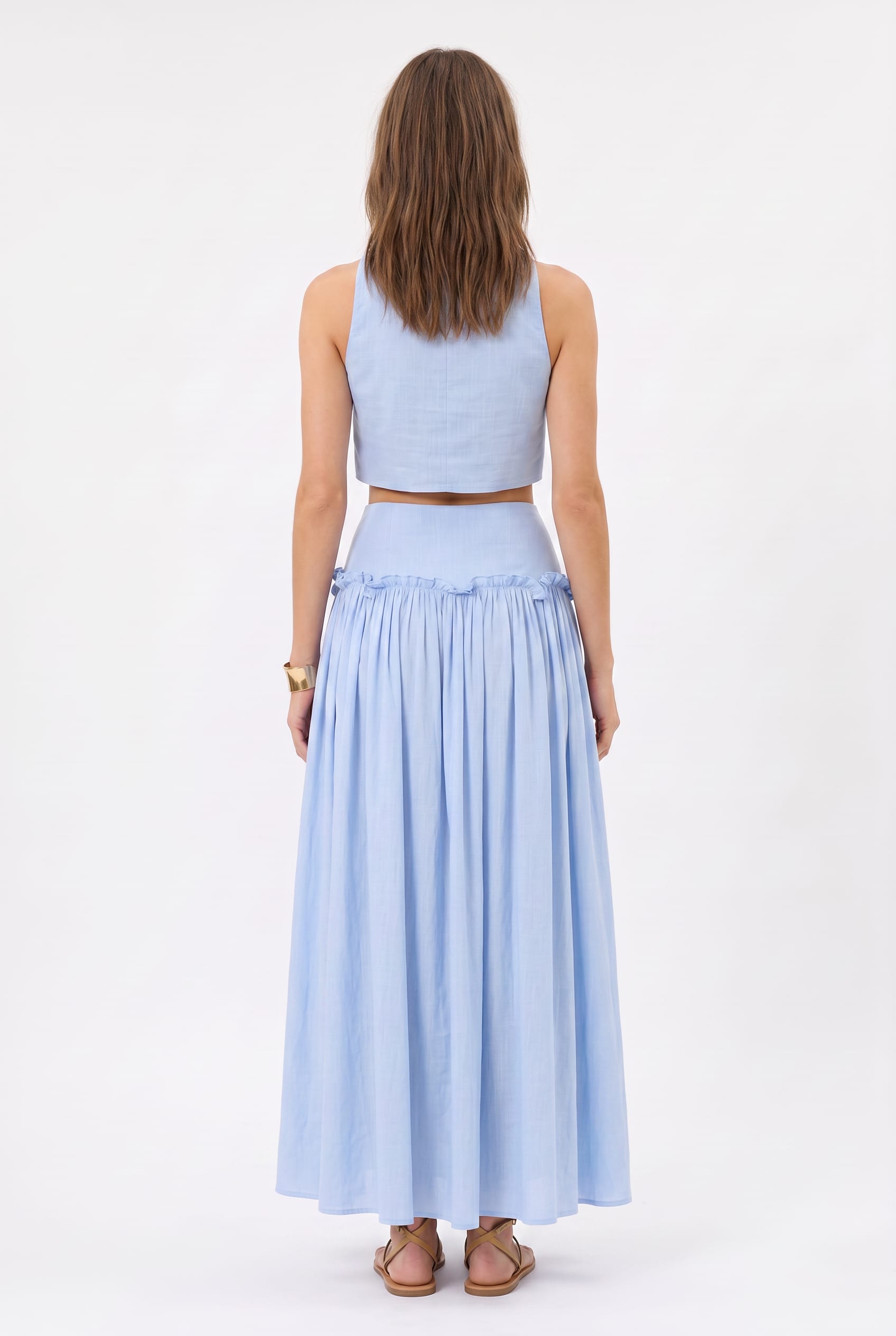 Sky Blue Gathered Waist Maxi Skirt