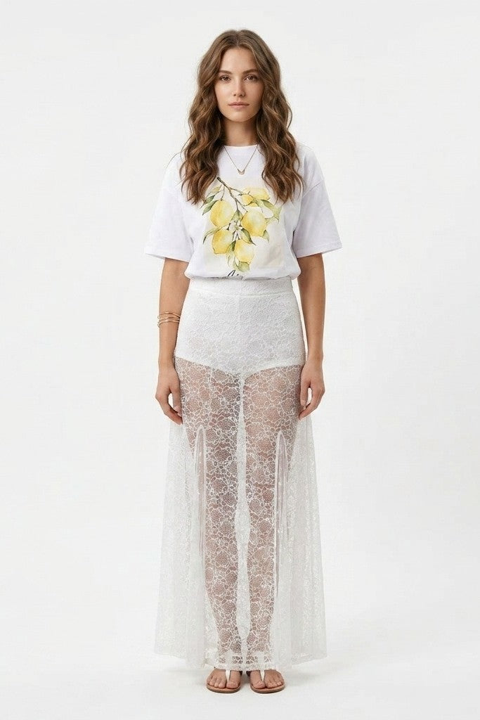 White Lace Sheer Maxi Skirt