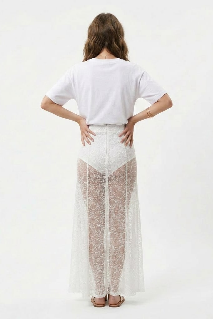 White Lace Sheer Maxi Skirt