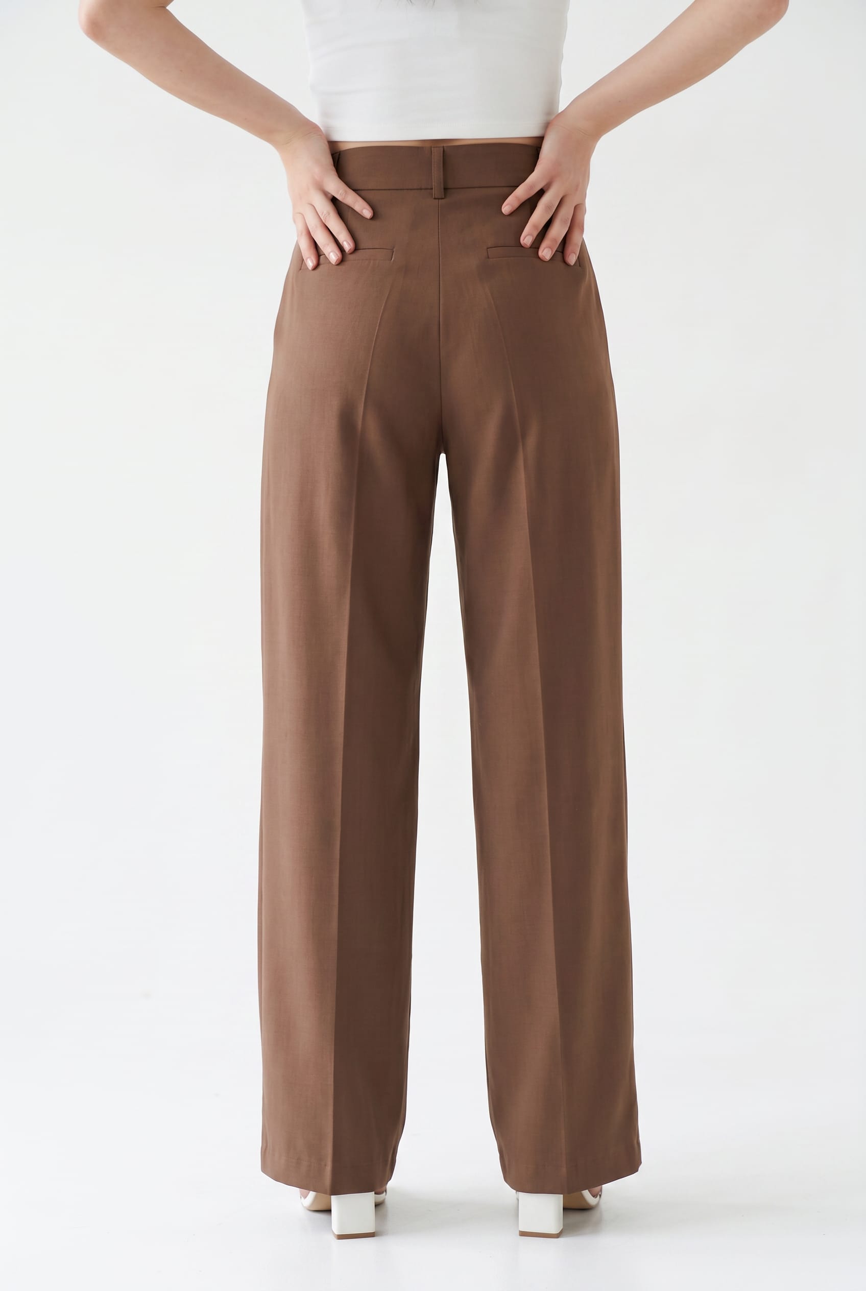Chocolate Brown Wide Leg Pleated Trousers