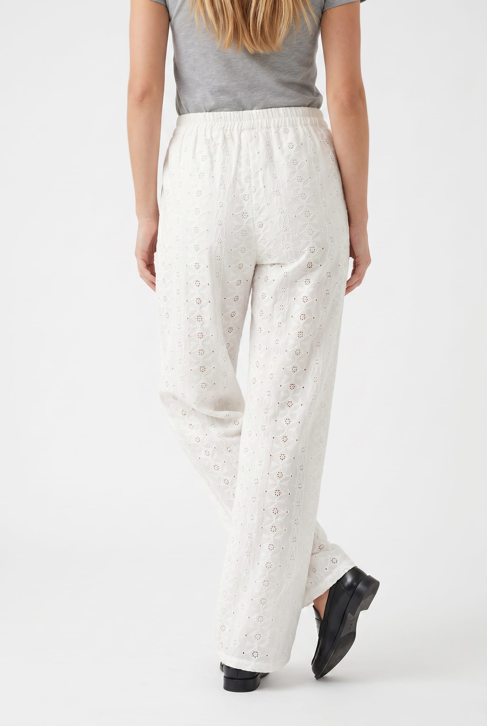 White Broderie Anglaise Wide-Leg Trousers