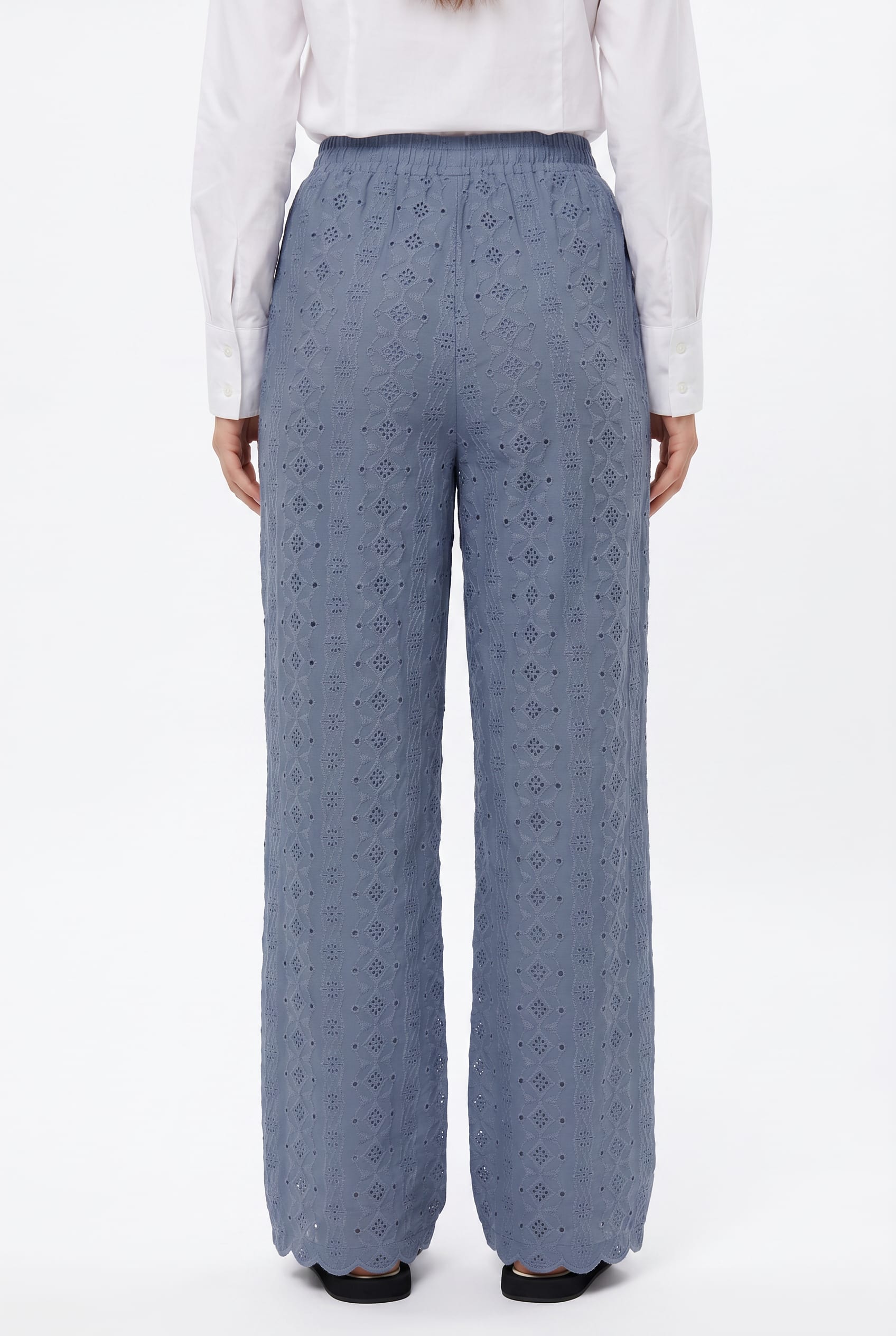 Slate Blue Eyelet Embroidered Wide Trousers
