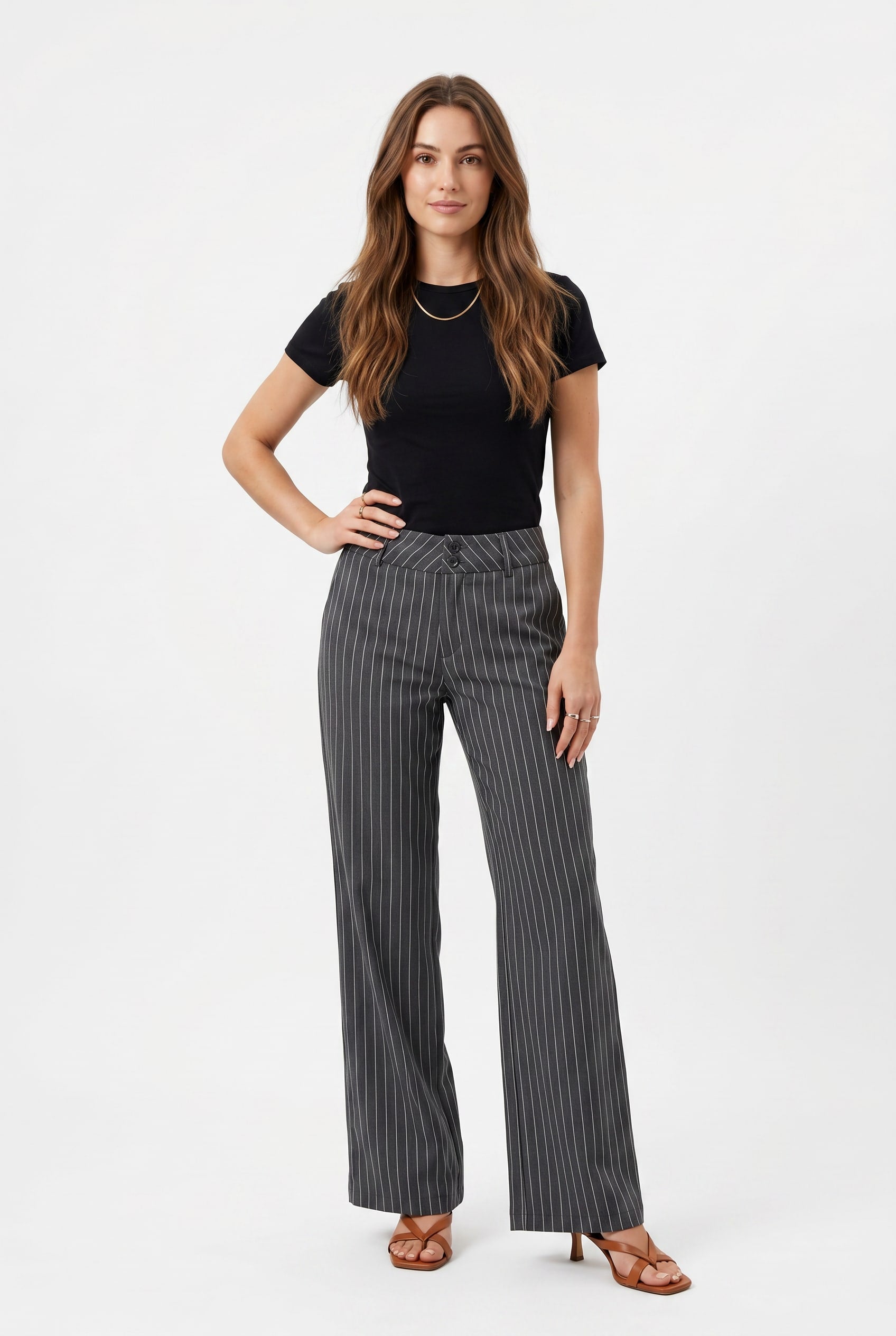 Charcoal Pinstripe Wide-Leg Trousers