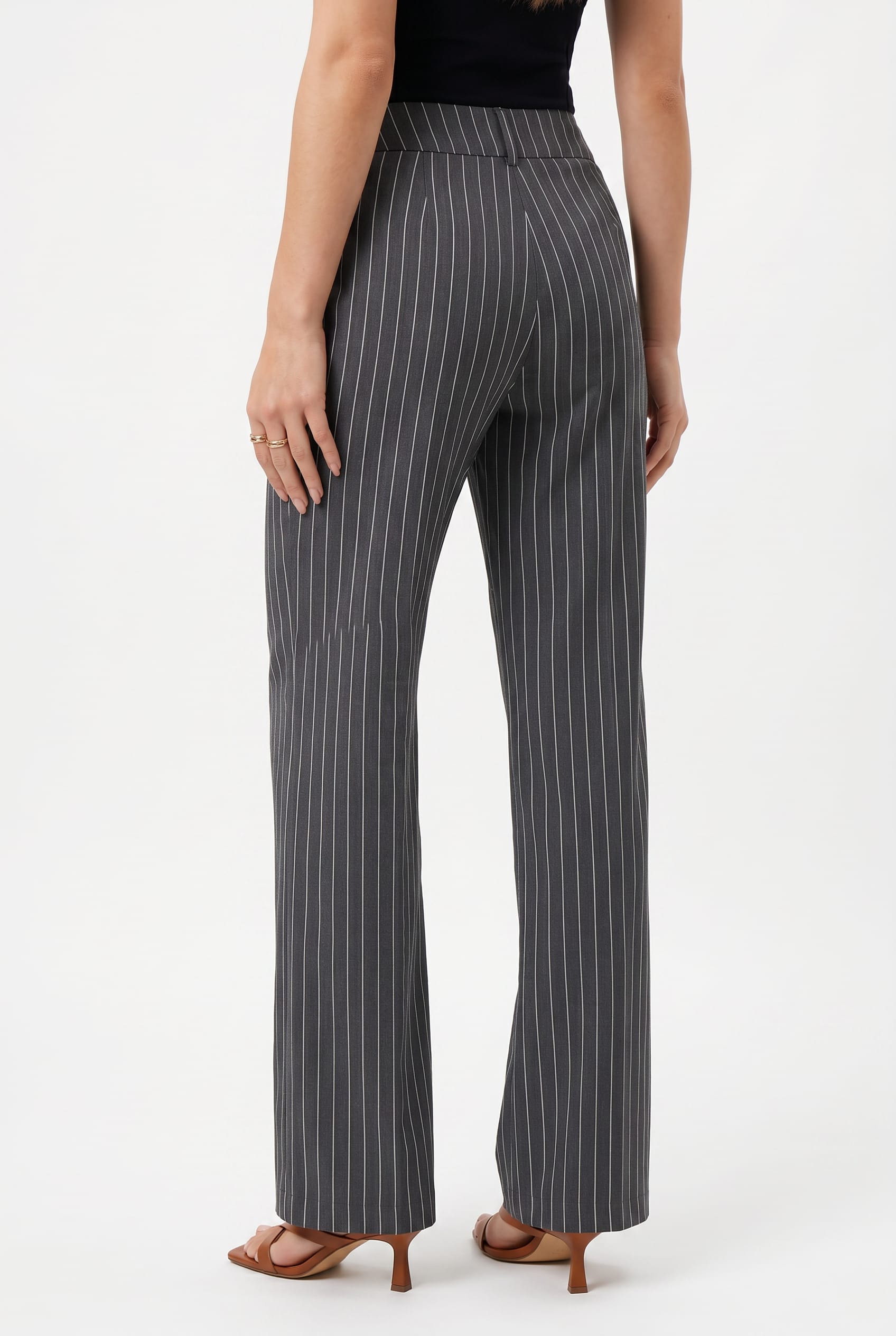 Charcoal Pinstripe Wide-Leg Trousers