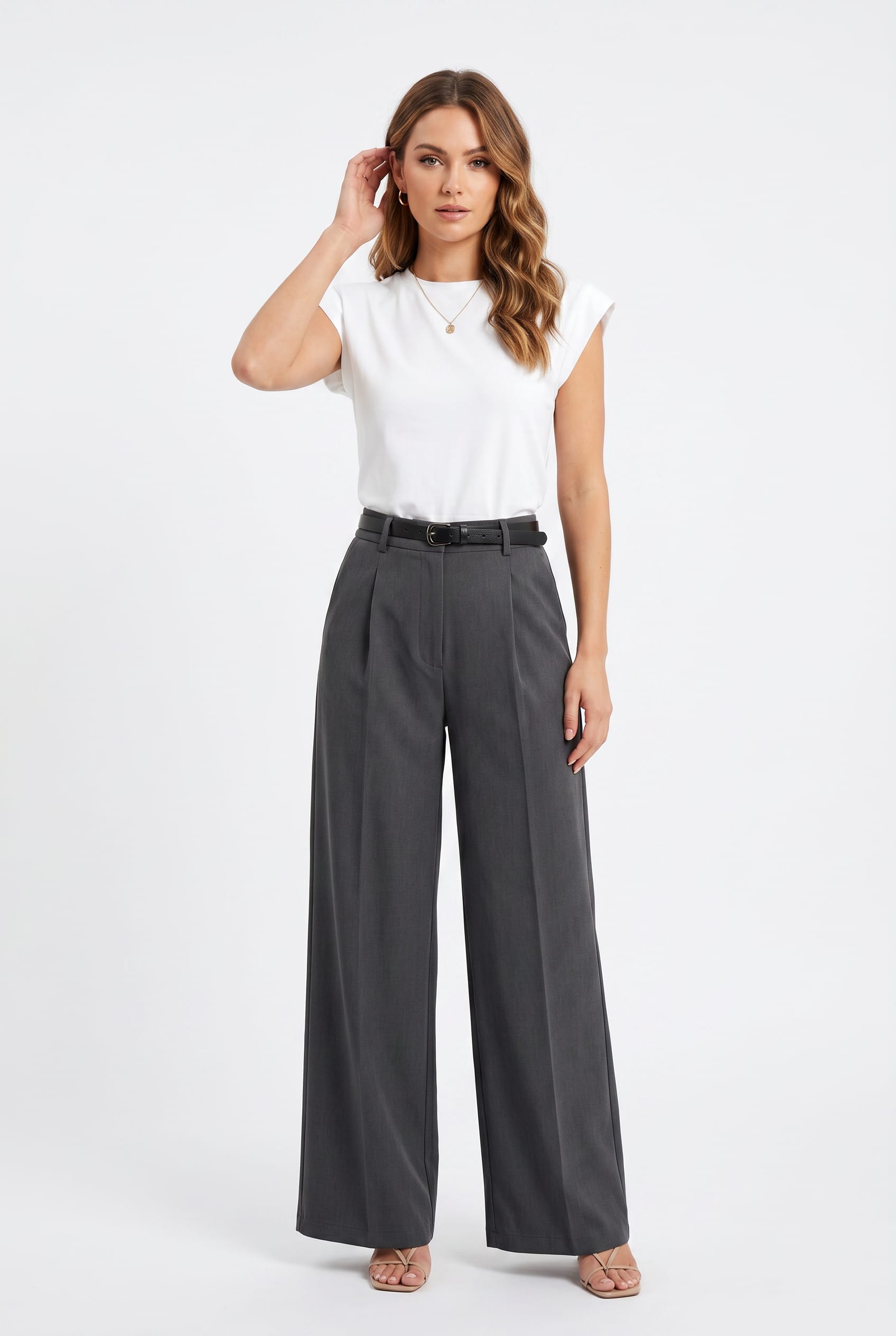Charcoal Grey Wide Leg Tailored Trousers