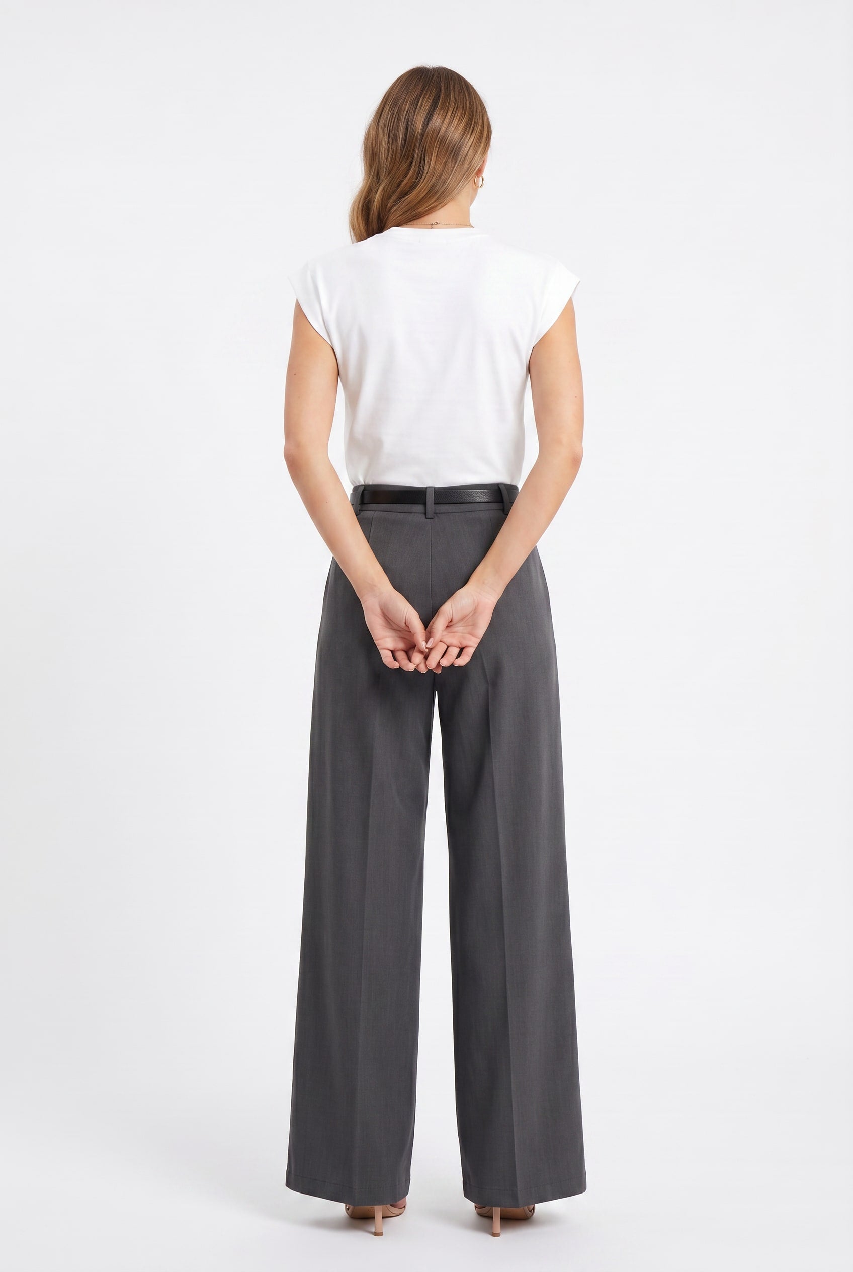 Charcoal Grey Wide Leg Tailored Trousers