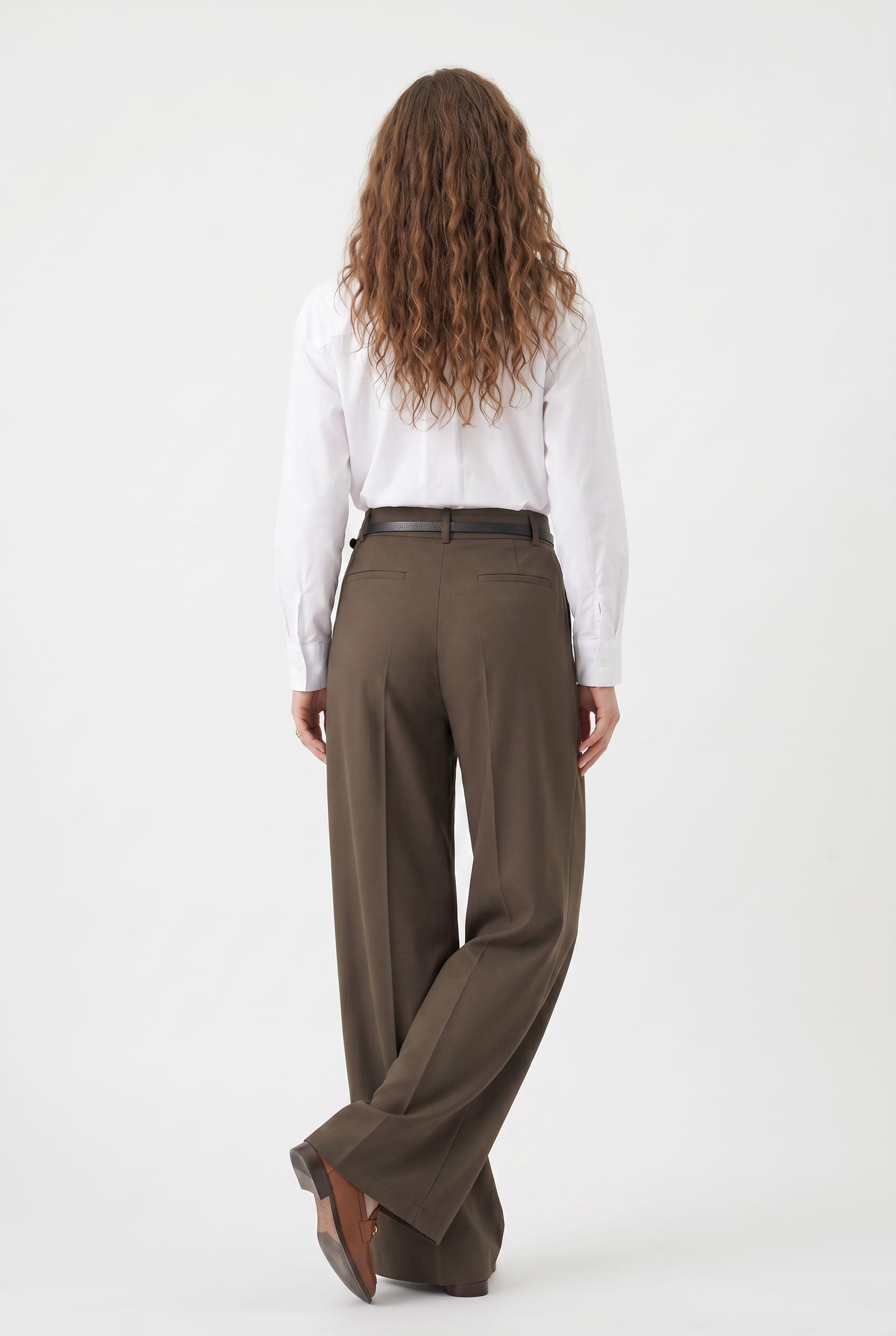 Khaki Wide-Leg Pleated Trousers