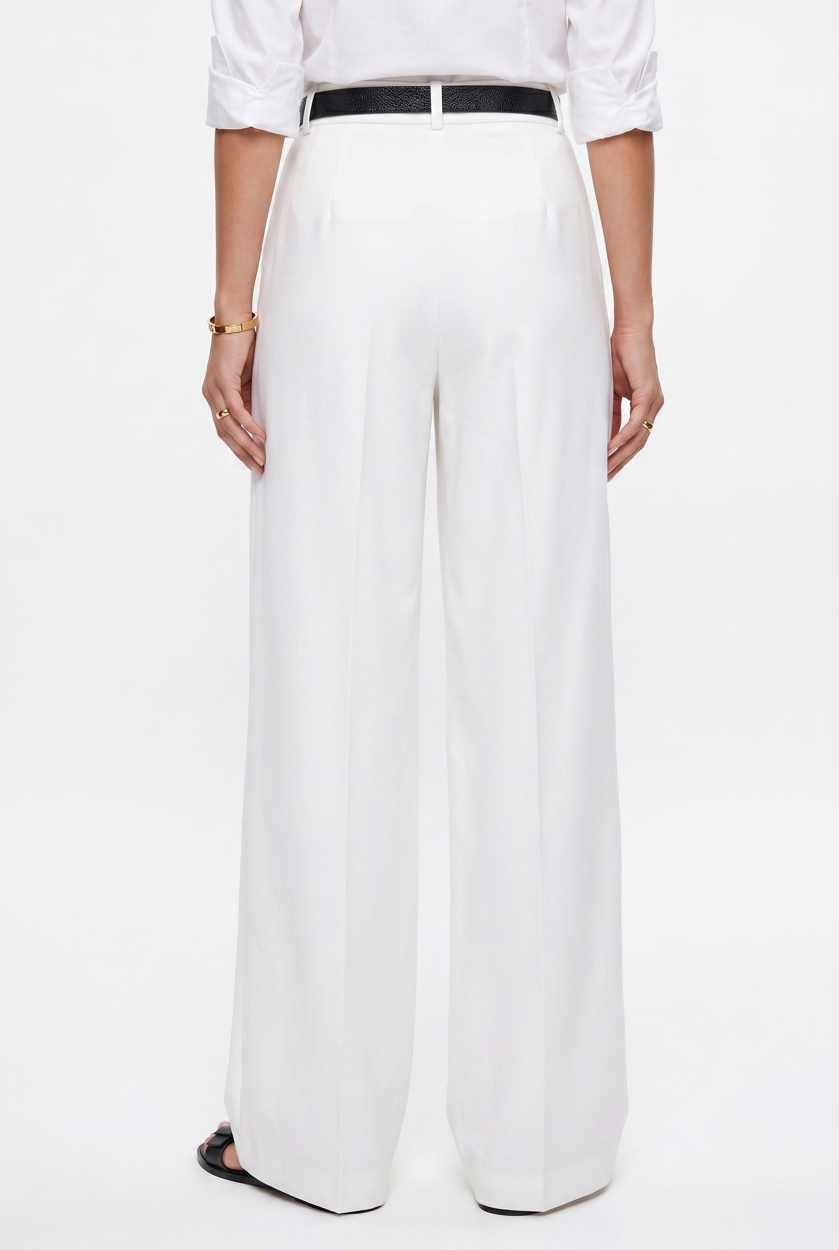 White Wide-Leg Tailored Trousers