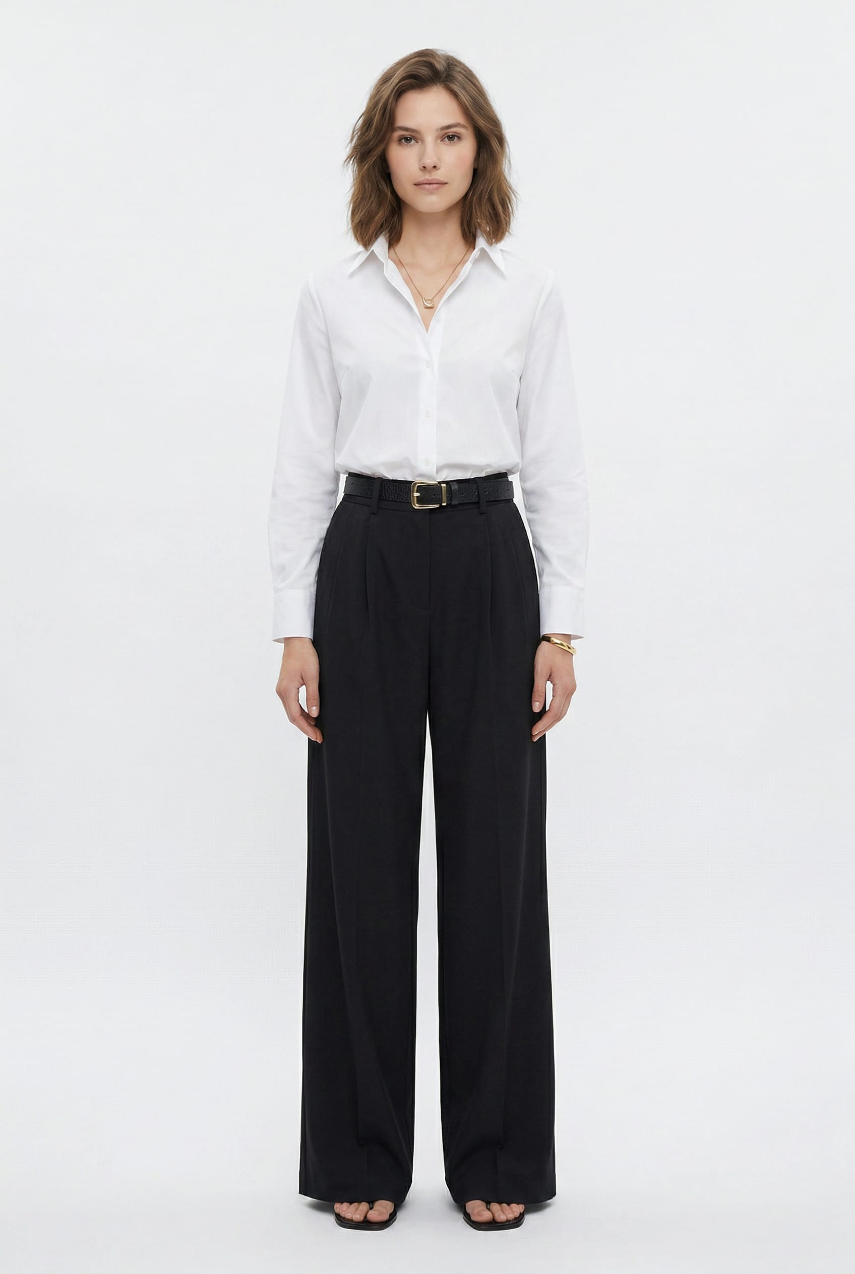 Black Wide Leg Pleated Trousers