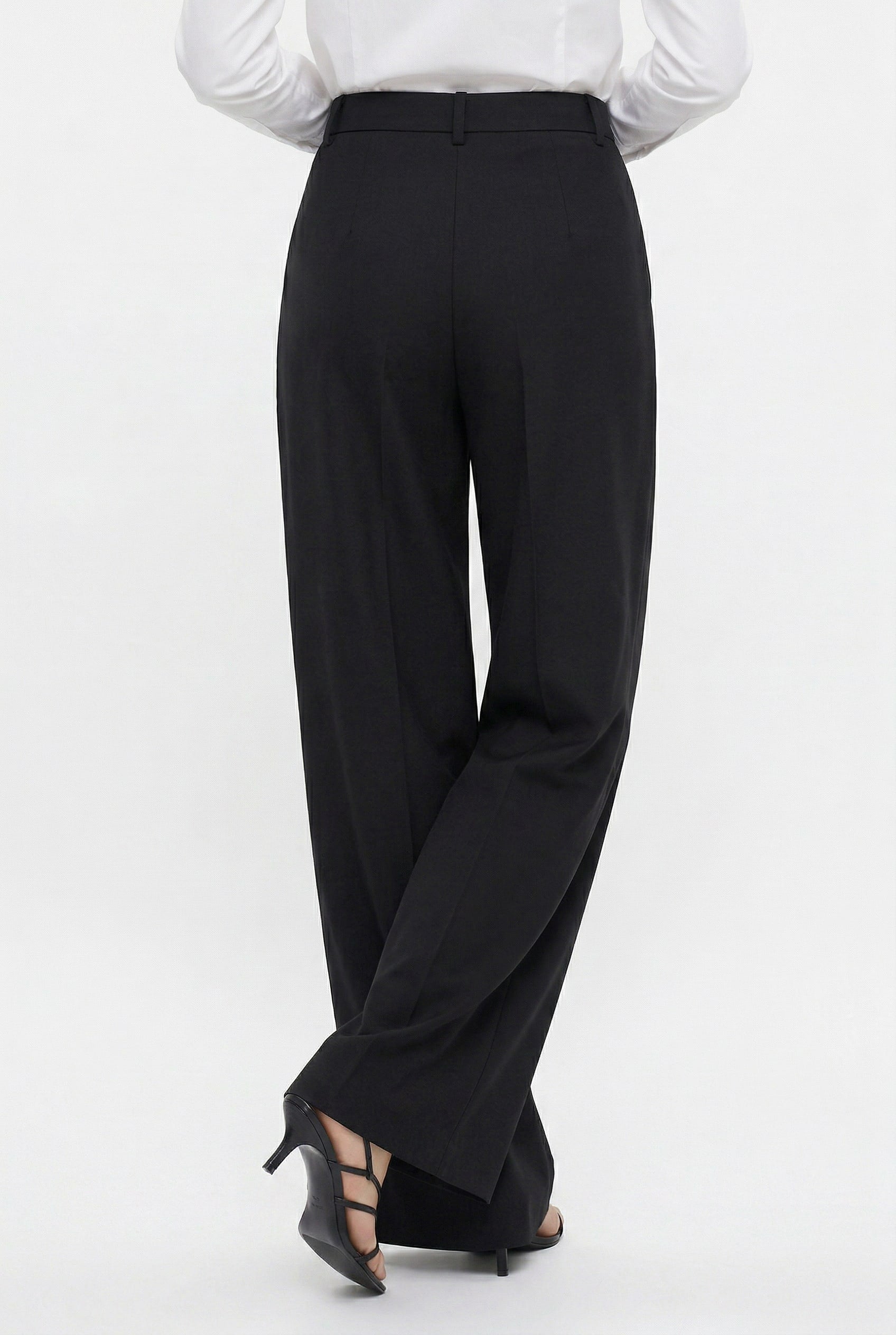 Black Wide Leg Pleated Trousers