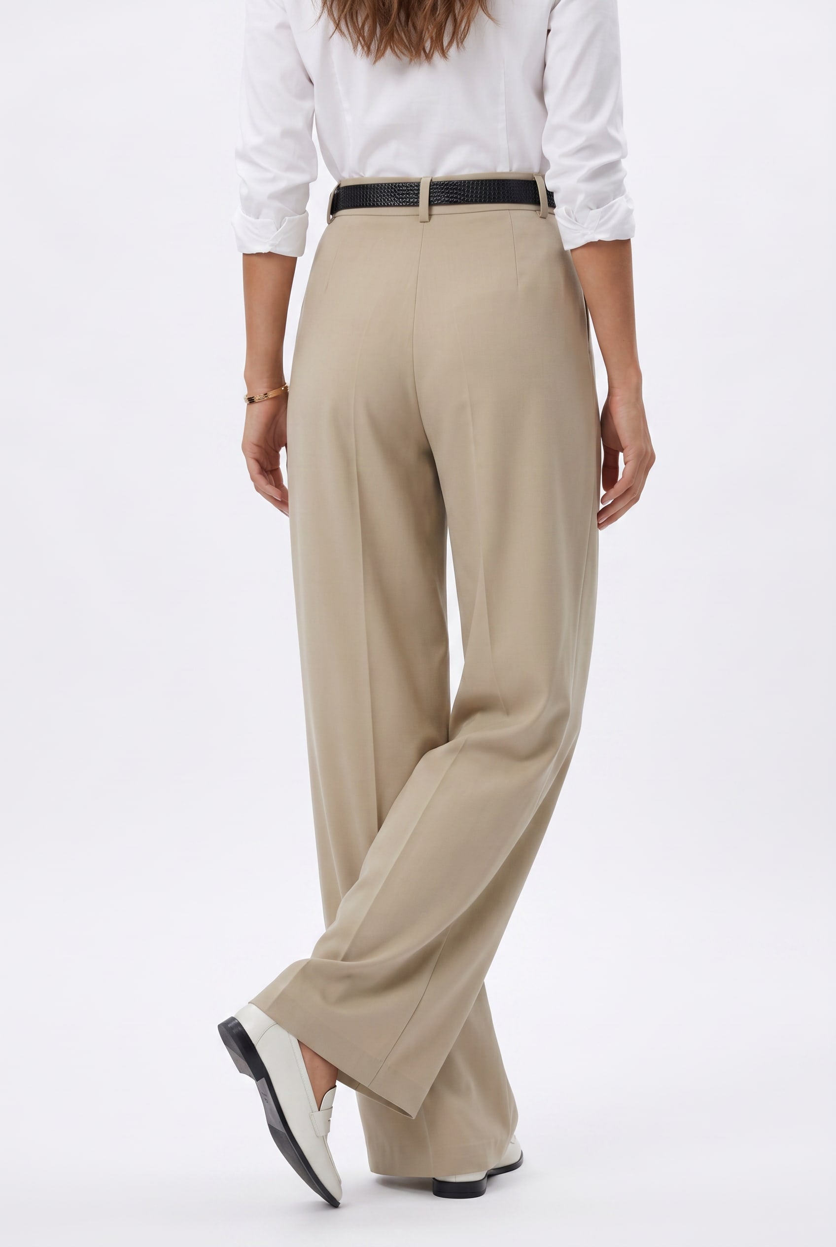 Beige High-Waisted Wide Leg Trousers
