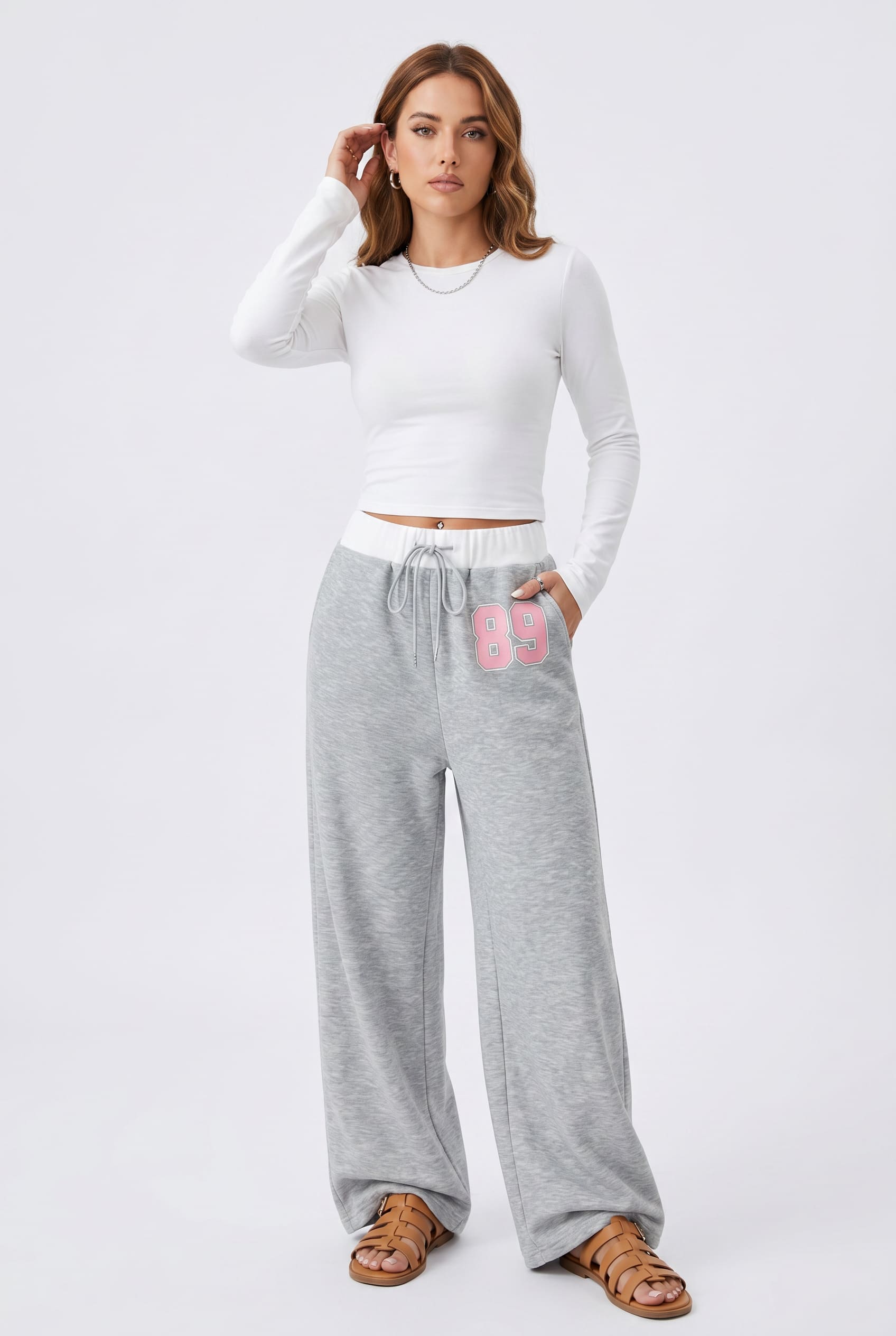 Grey Jersey Wide Leg Lounge Trousers