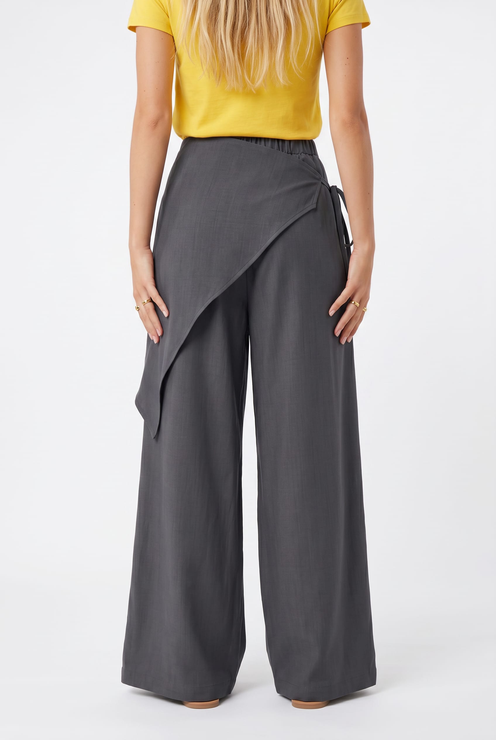 Charcoal Wide Leg Wrap Detail Trousers
