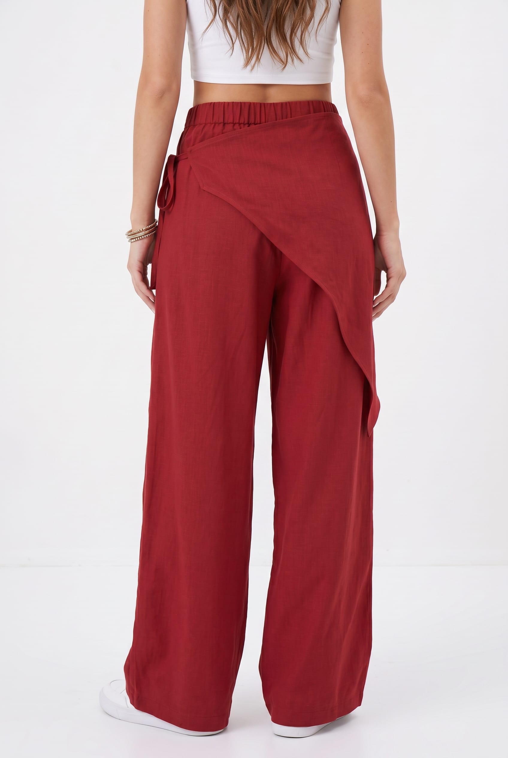 Crimson Red Wide Leg Wrap Trousers