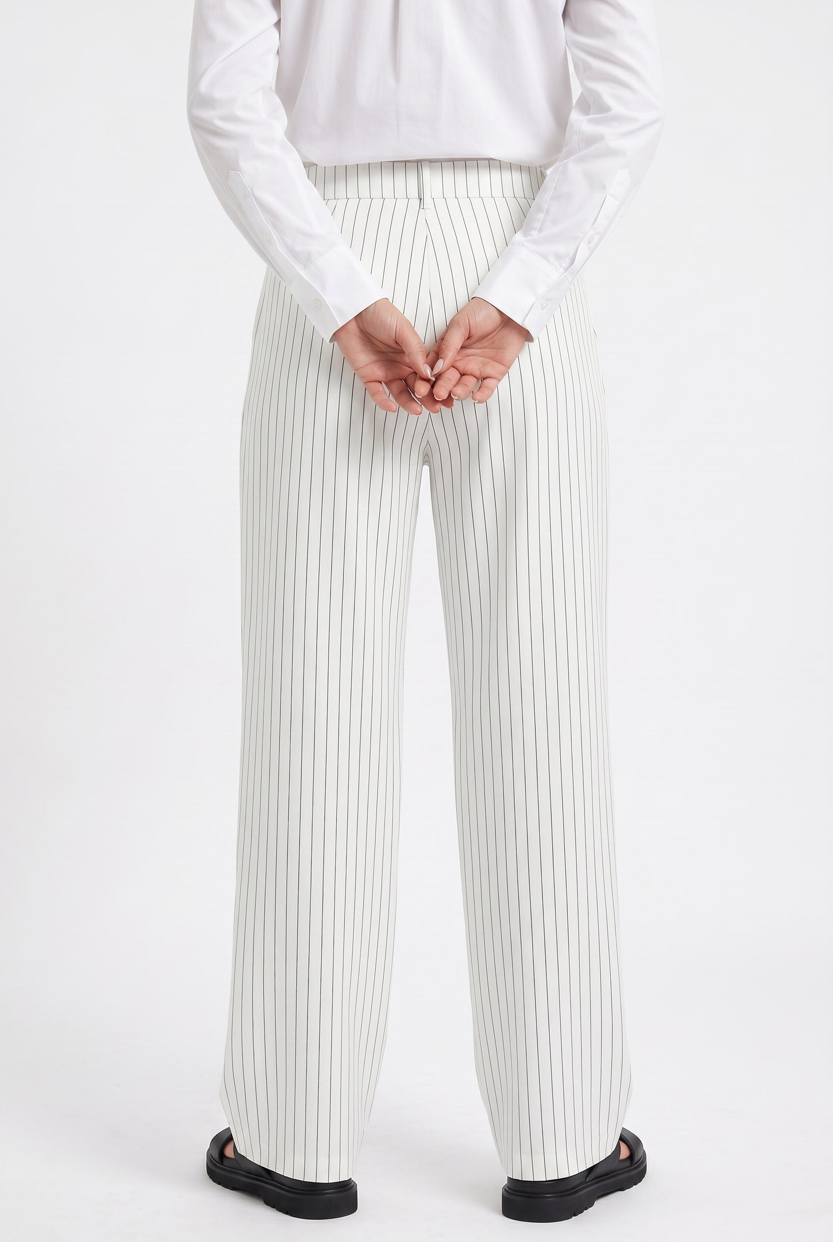 White Pinstripe Wide Leg Tailored Trousers
