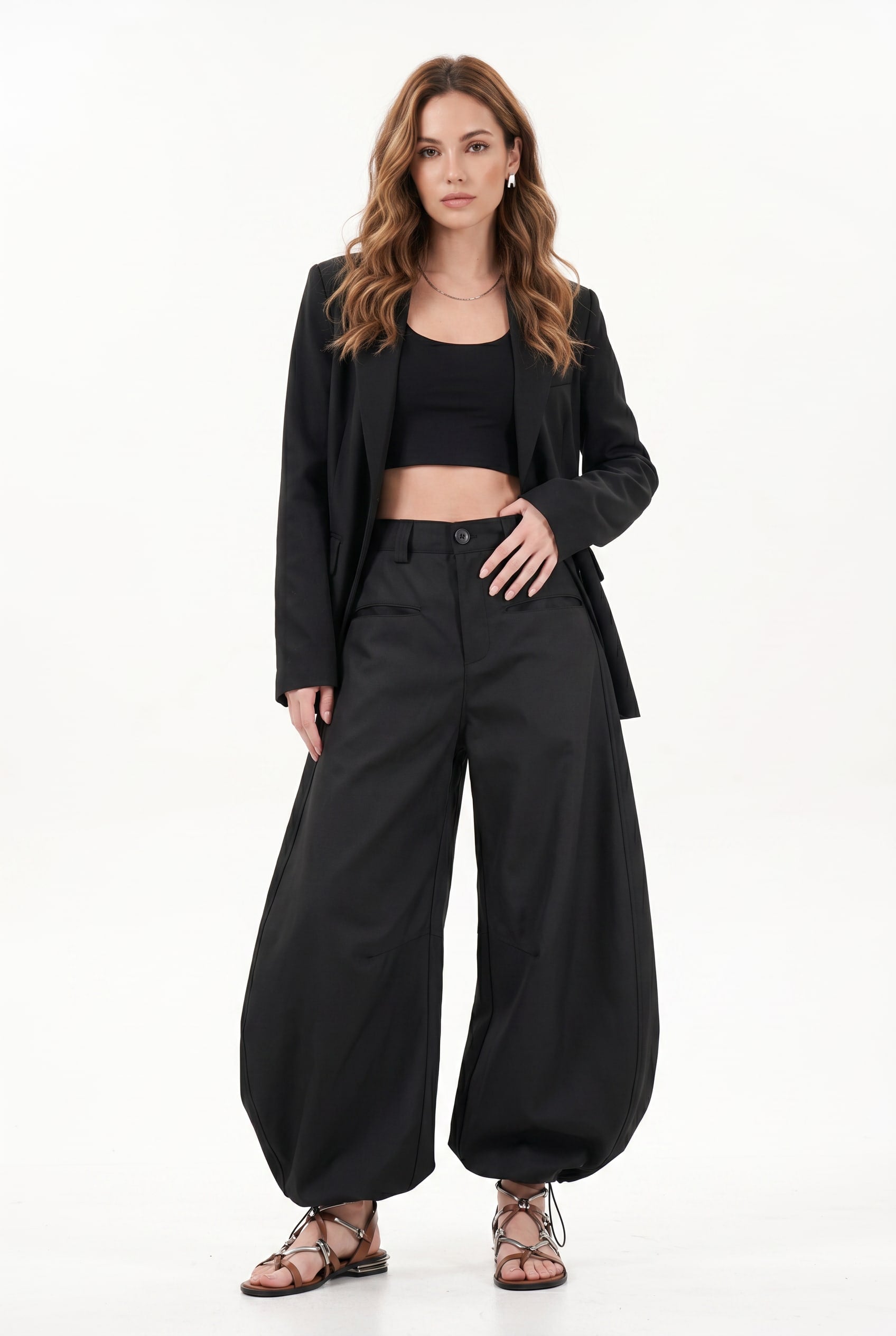 Black Wide Leg Balloon Trousers