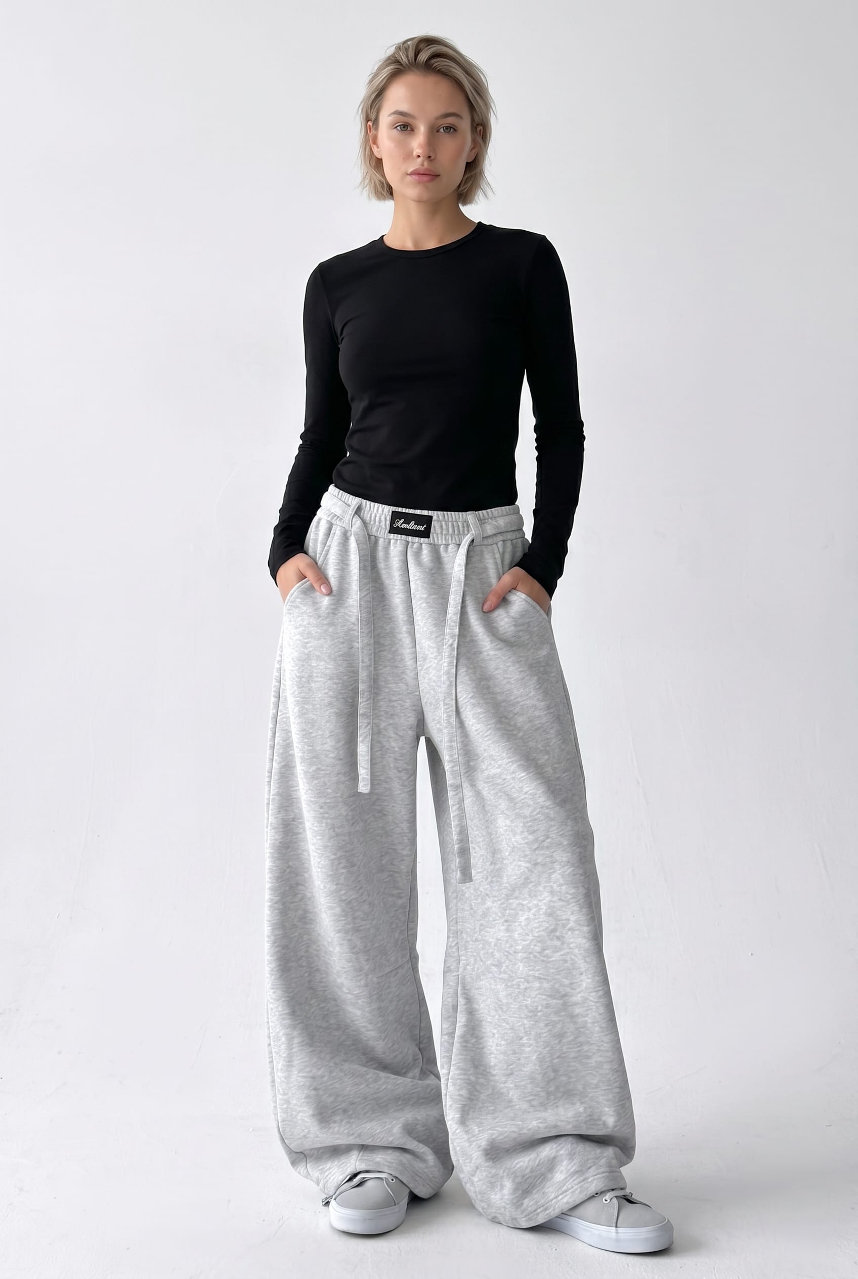 Grey Wide Leg Jogger Trousers