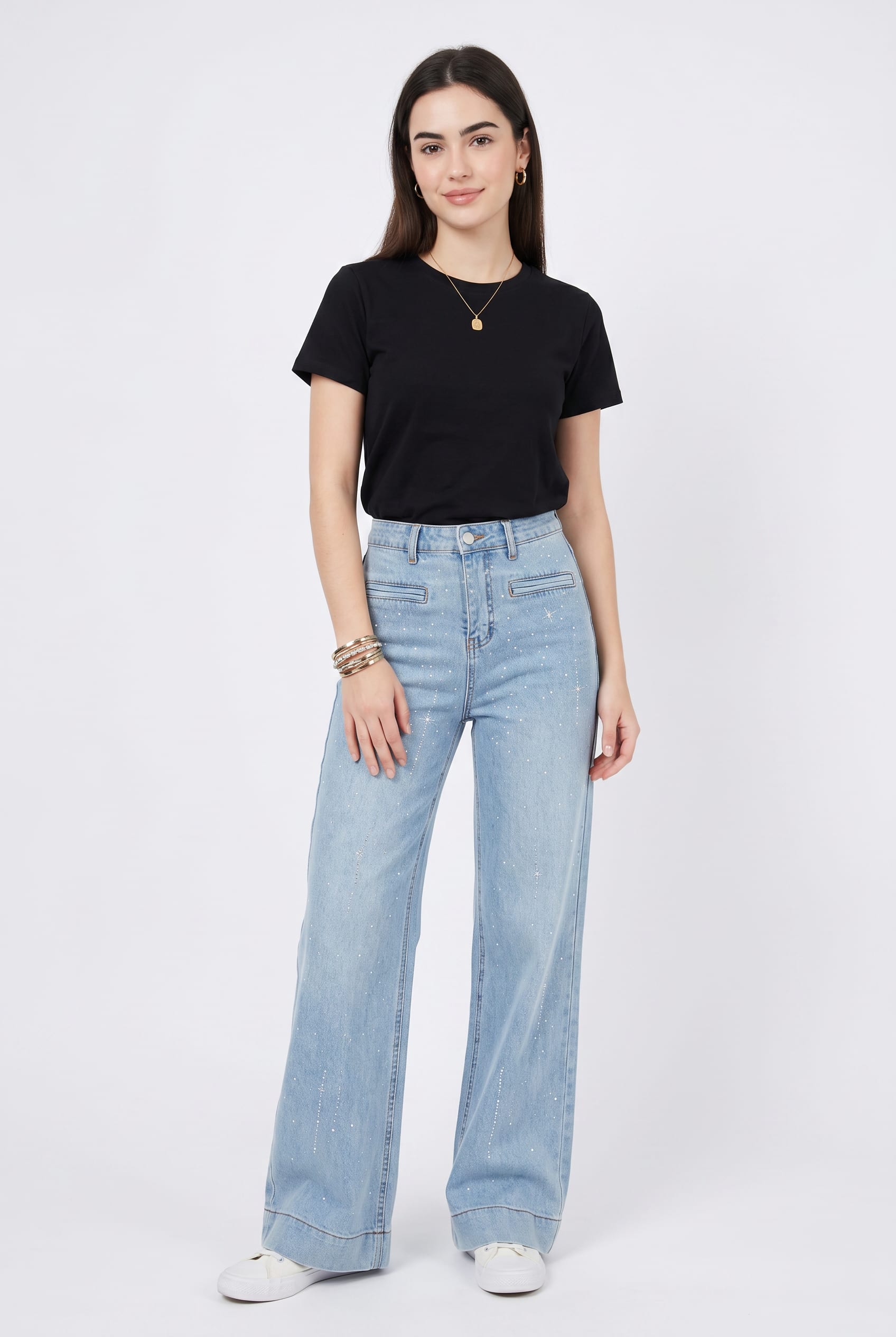 Light Blue Paint Splatter Wide Leg Jeans