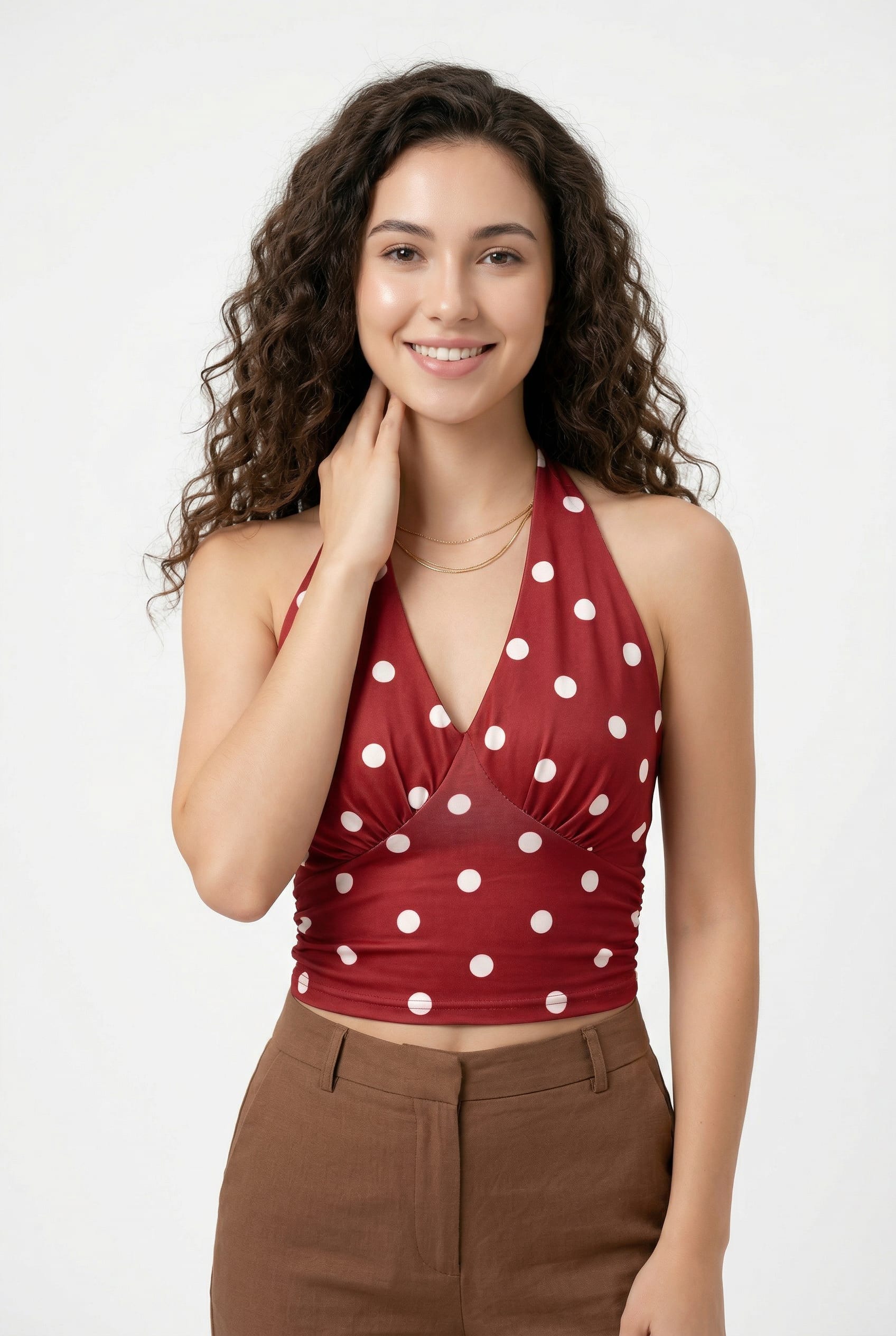 Red Polka Dot Halter Crop Top