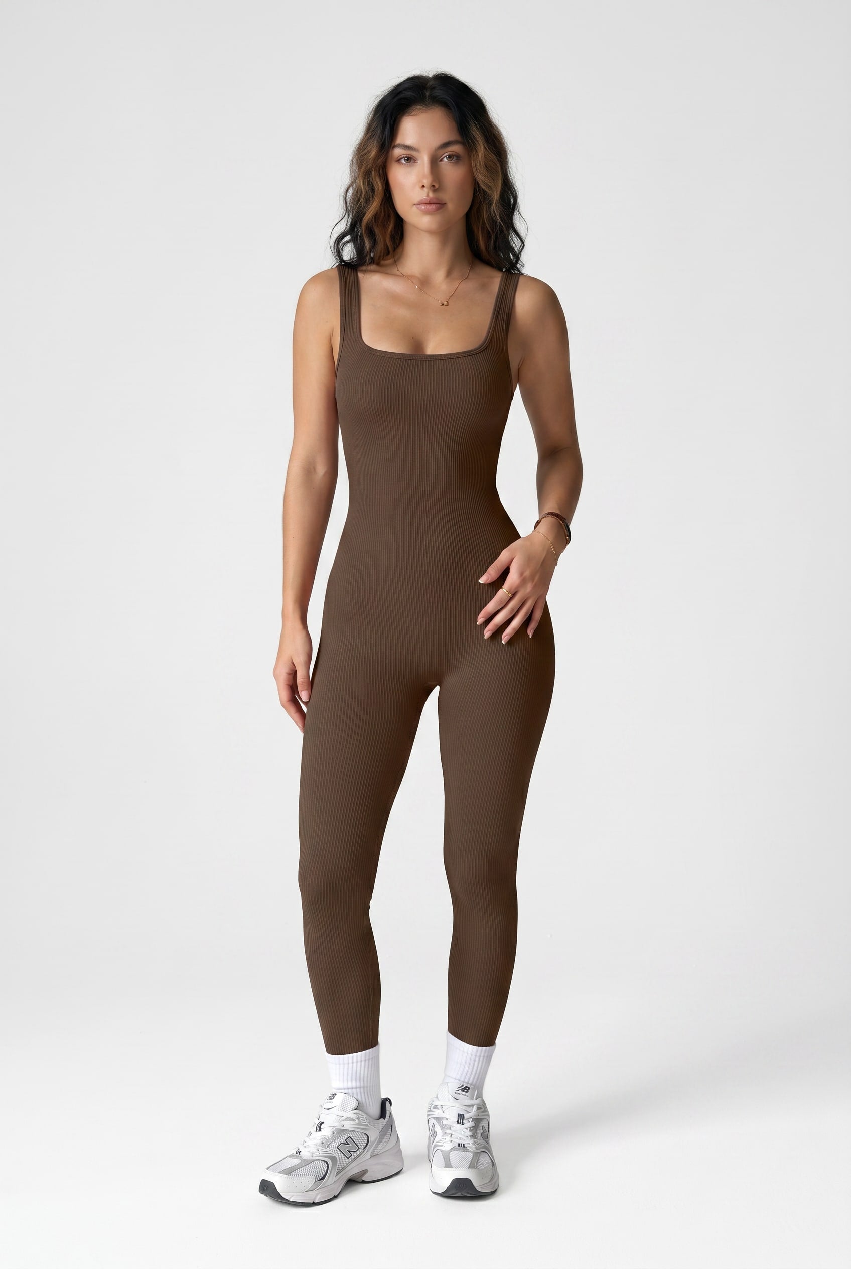 Chocolate Ribbed Full Length Bodysuit