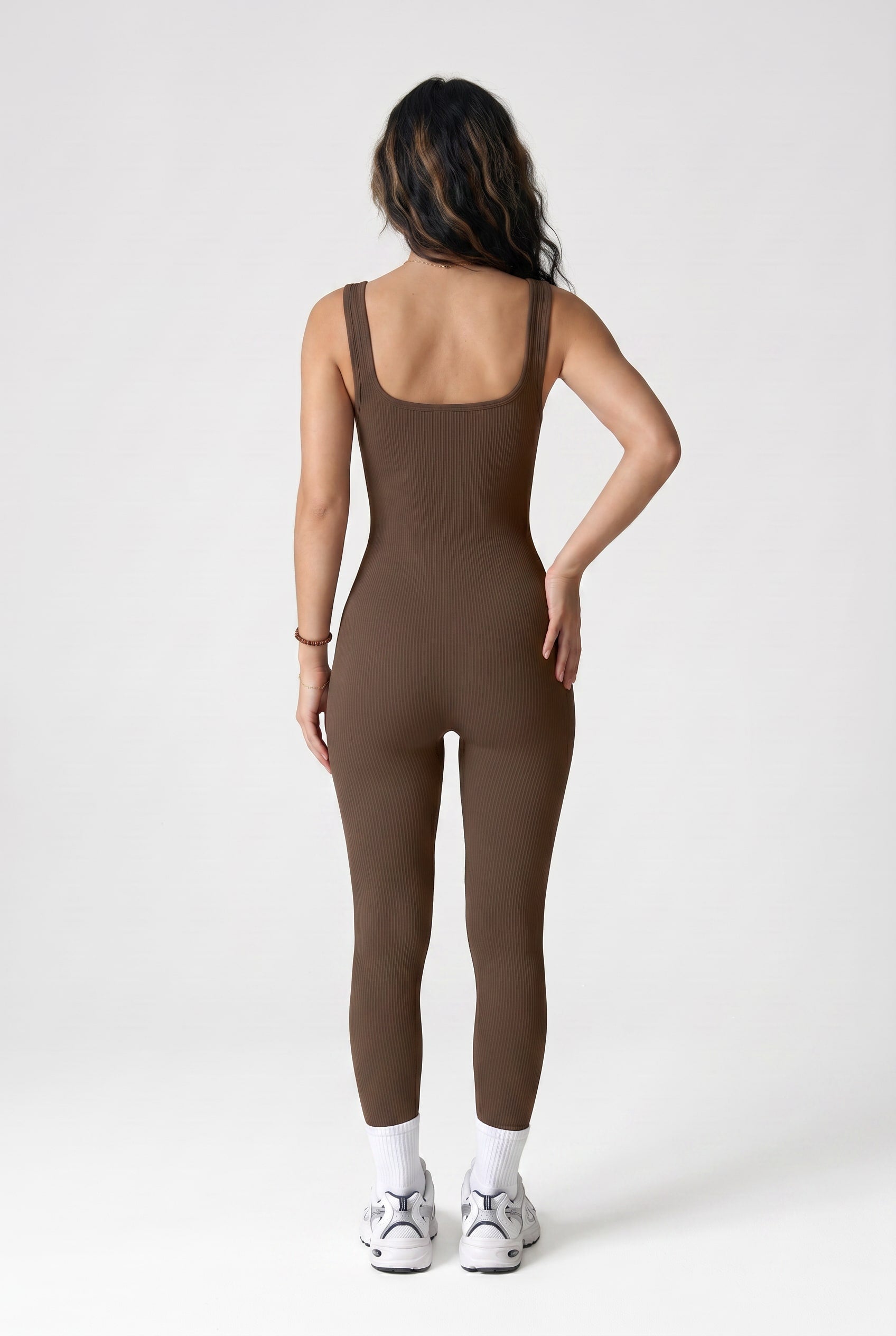 Chocolate Ribbed Full Length Bodysuit