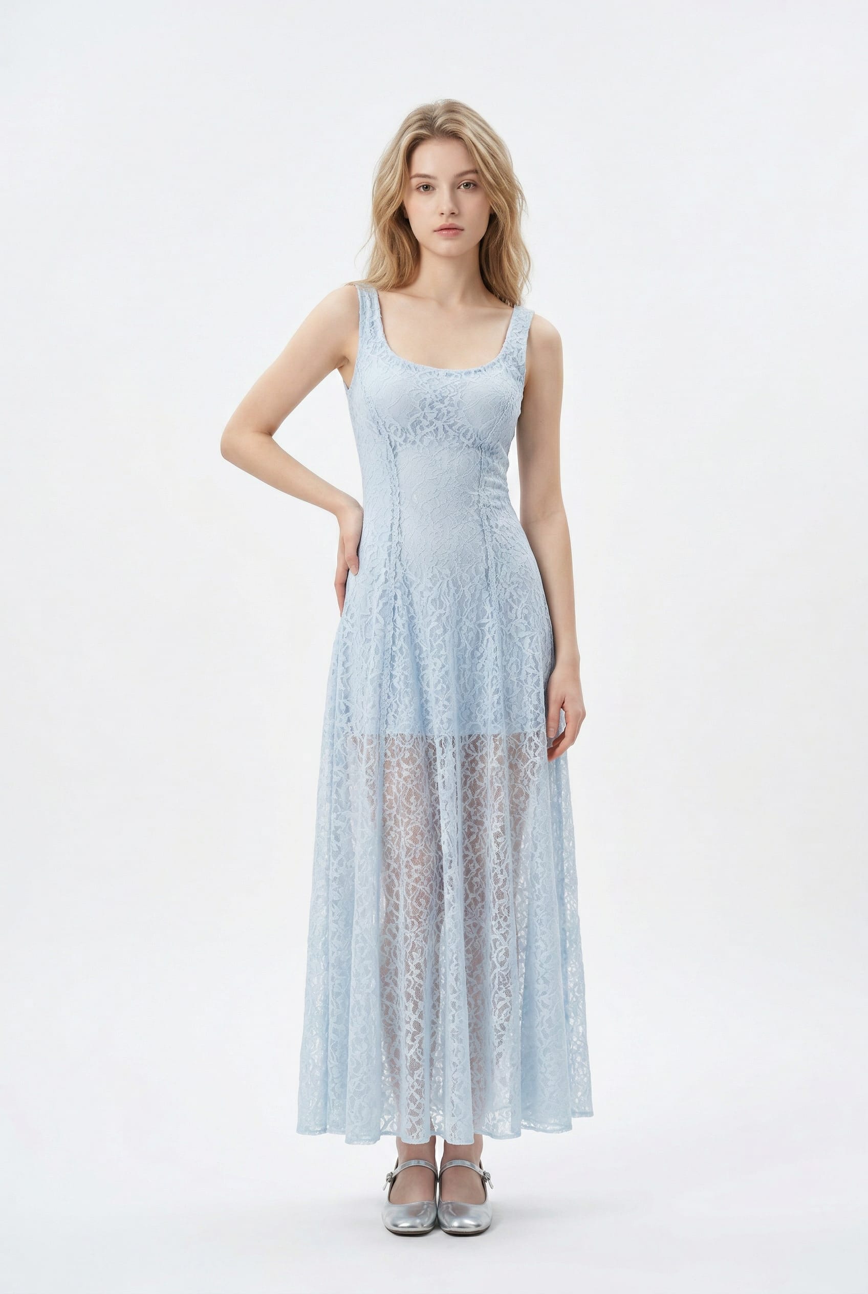 Ice Blue Lace Maxi Dress